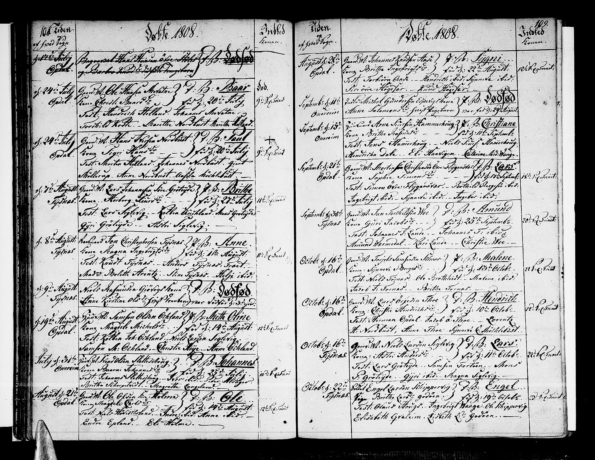 Tysnes sokneprestembete, AV/SAB-A-78601/H/Haa: Parish register (official) no. A 6, 1804-1816, p. 108-109