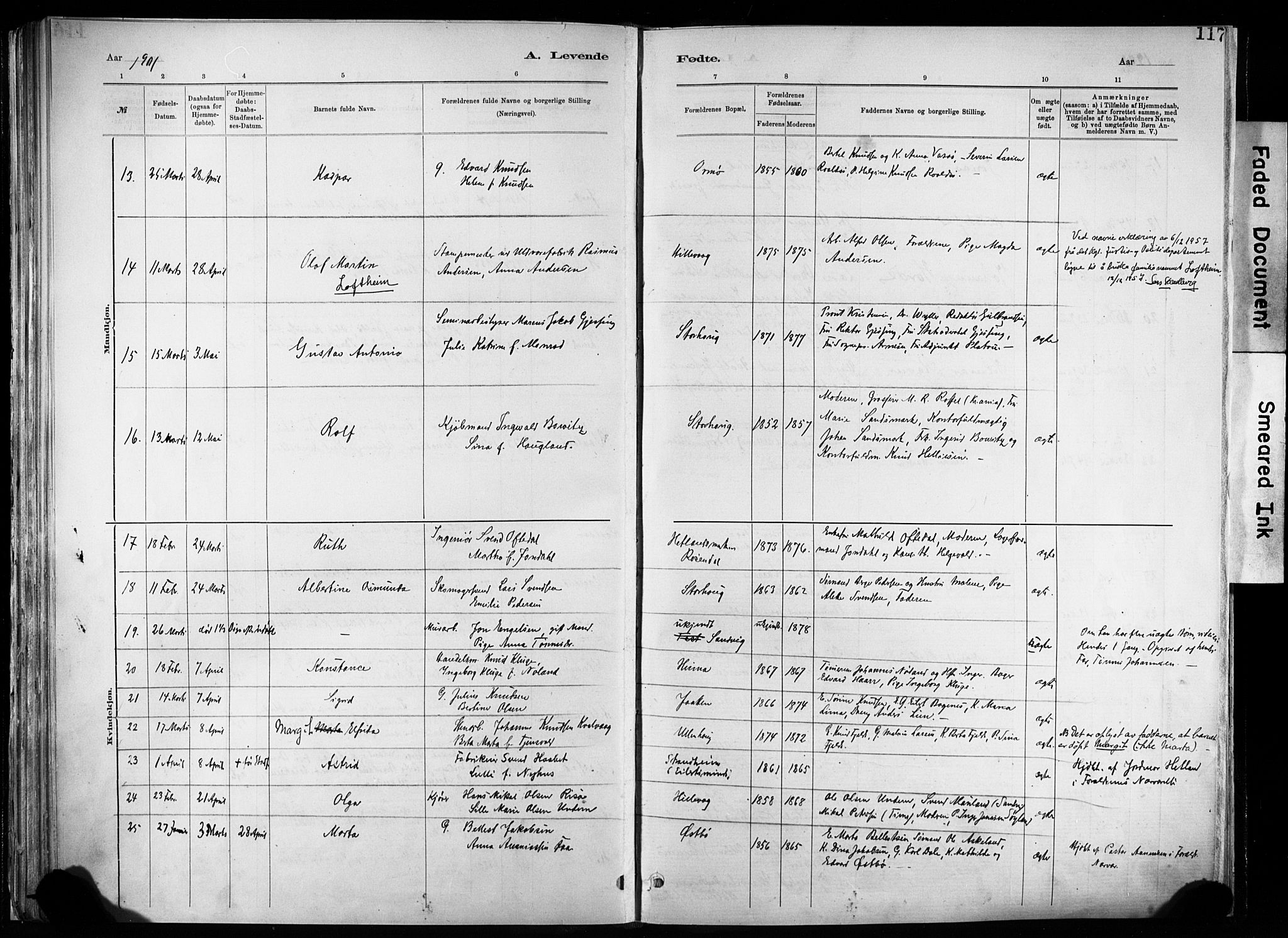 Hetland sokneprestkontor, AV/SAST-A-101826/30/30BA/L0011: Parish register (official) no. A 11, 1884-1911, p. 117