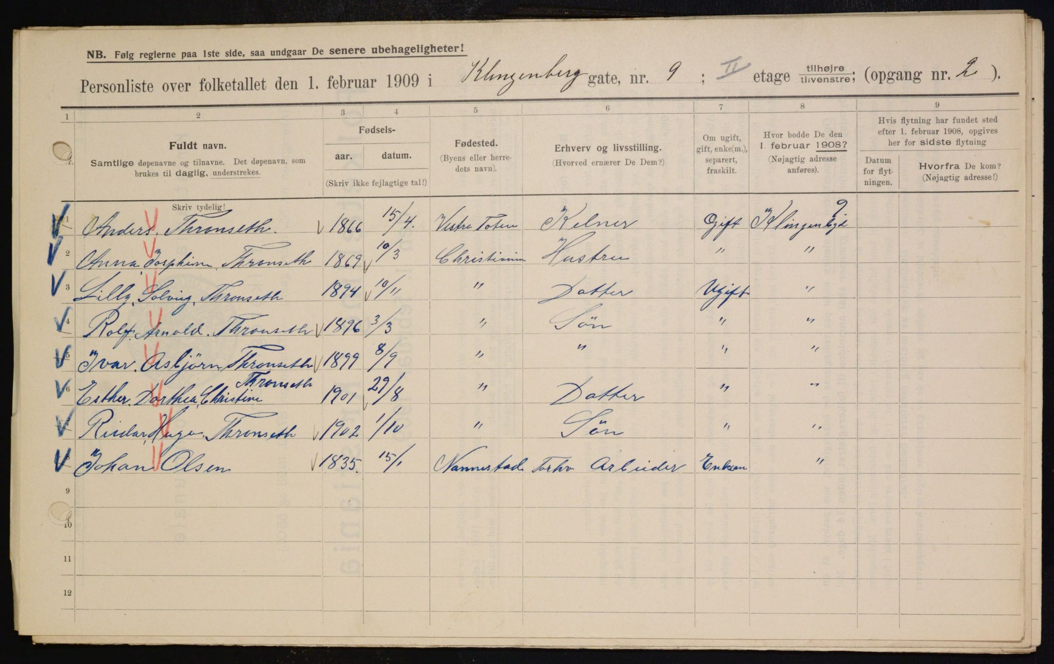 OBA, Municipal Census 1909 for Kristiania, 1909, p. 47569