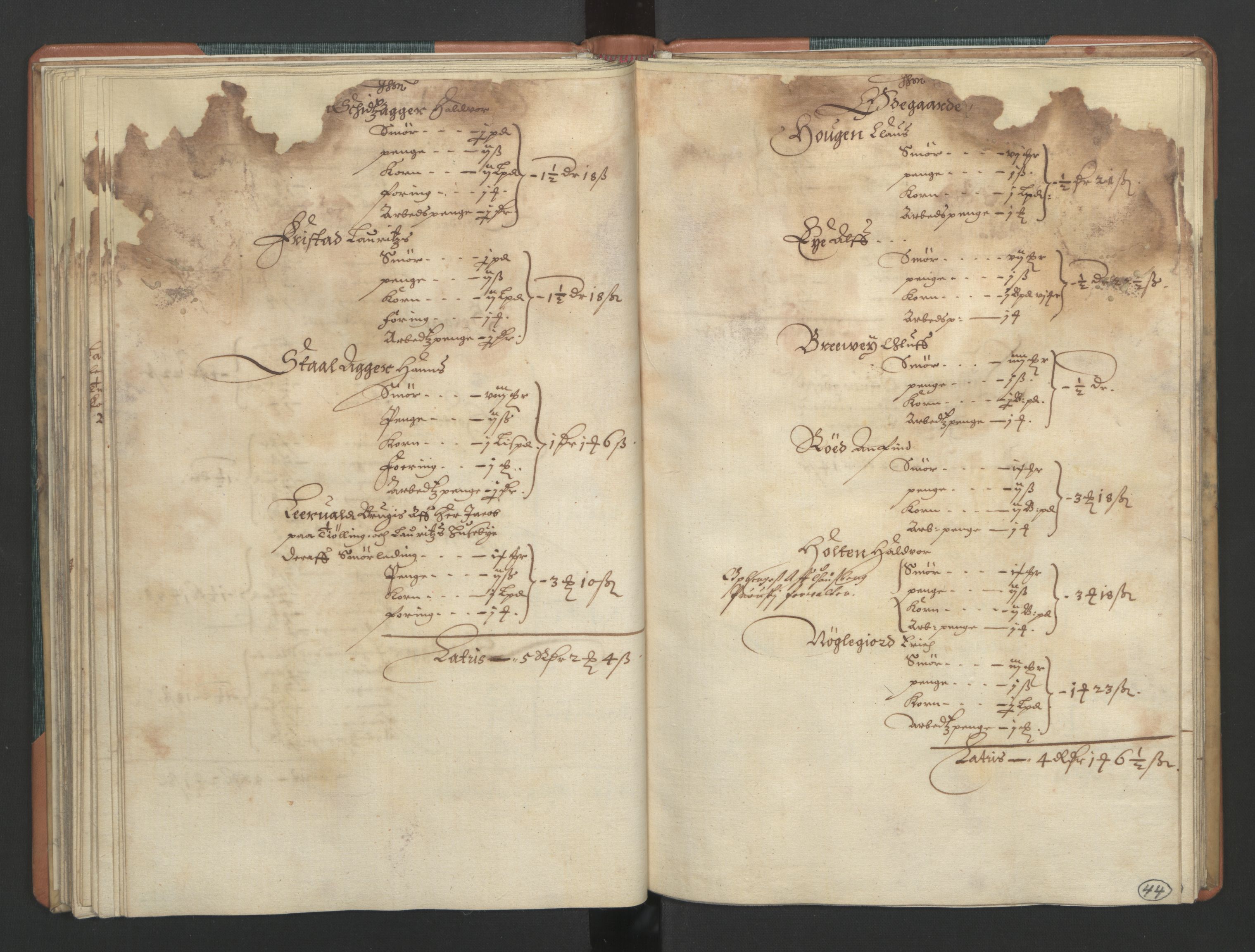 Rentekammeret inntil 1814, Realistisk ordnet avdeling, AV/RA-EA-4070/L/L0015/0002: Tønsberg lagdømme. Brunla len: / Brunla len. Kronens jordebok, 1661, p. 43b-44a