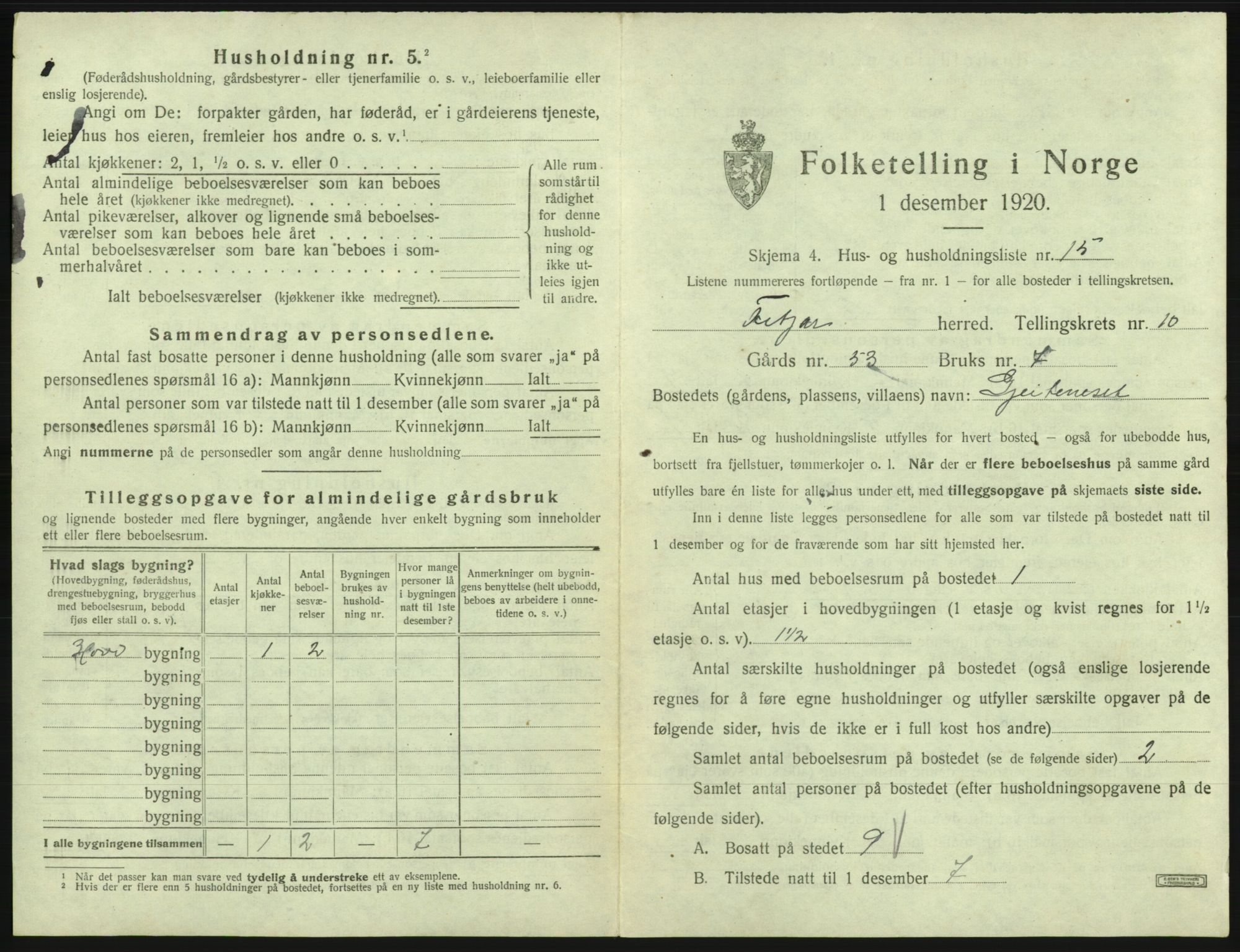 SAB, 1920 census for Fitjar, 1920, p. 597