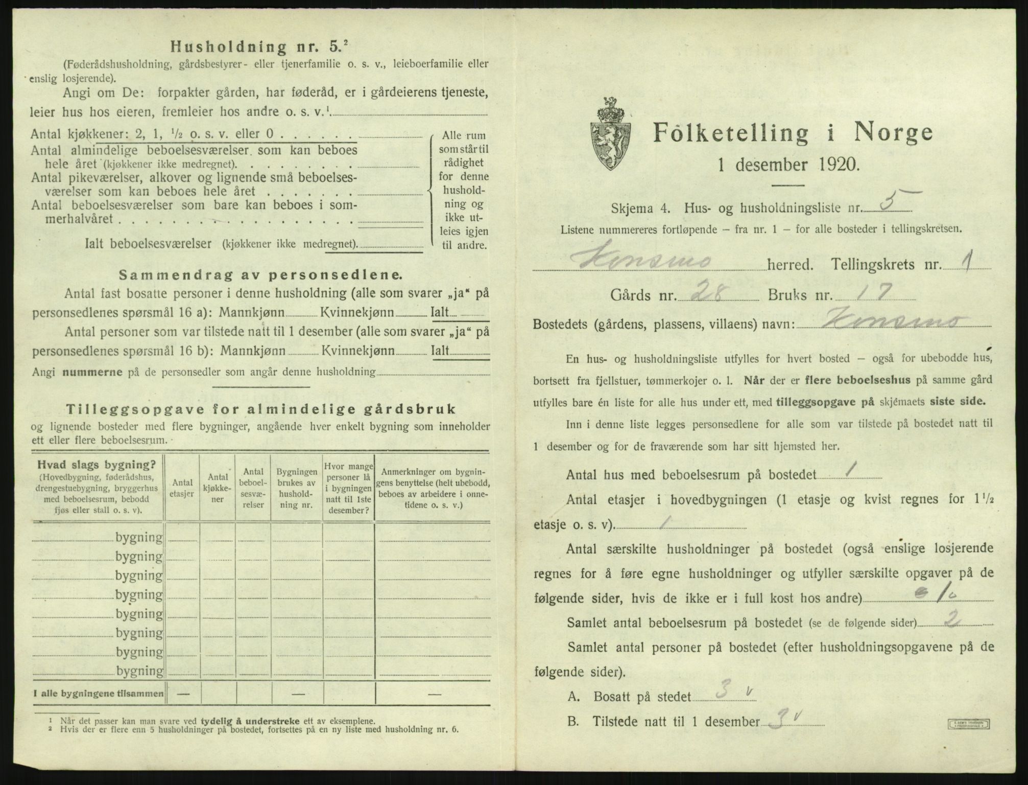 SAK, 1920 census for Konsmo, 1920, p. 42