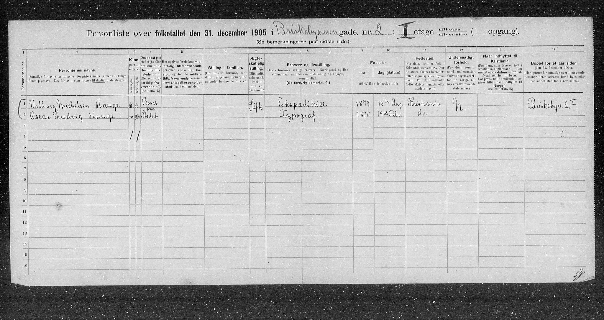 OBA, Municipal Census 1905 for Kristiania, 1905, p. 4594