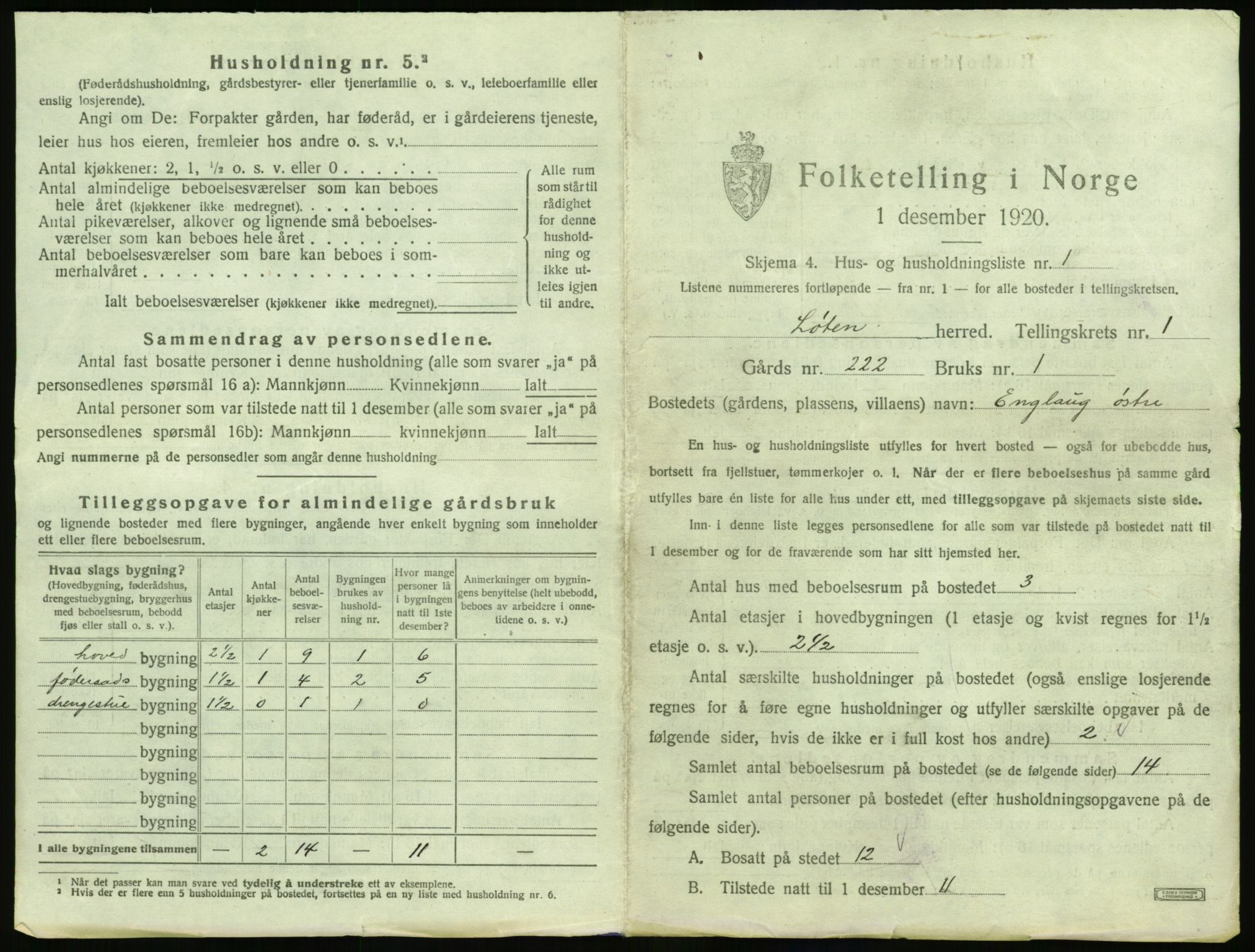 SAH, 1920 census for Løten, 1920, p. 65