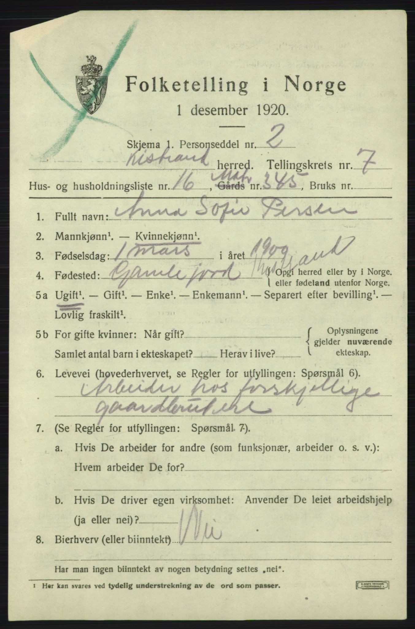 SATØ, 1920 census for Kistrand, 1920, p. 4414