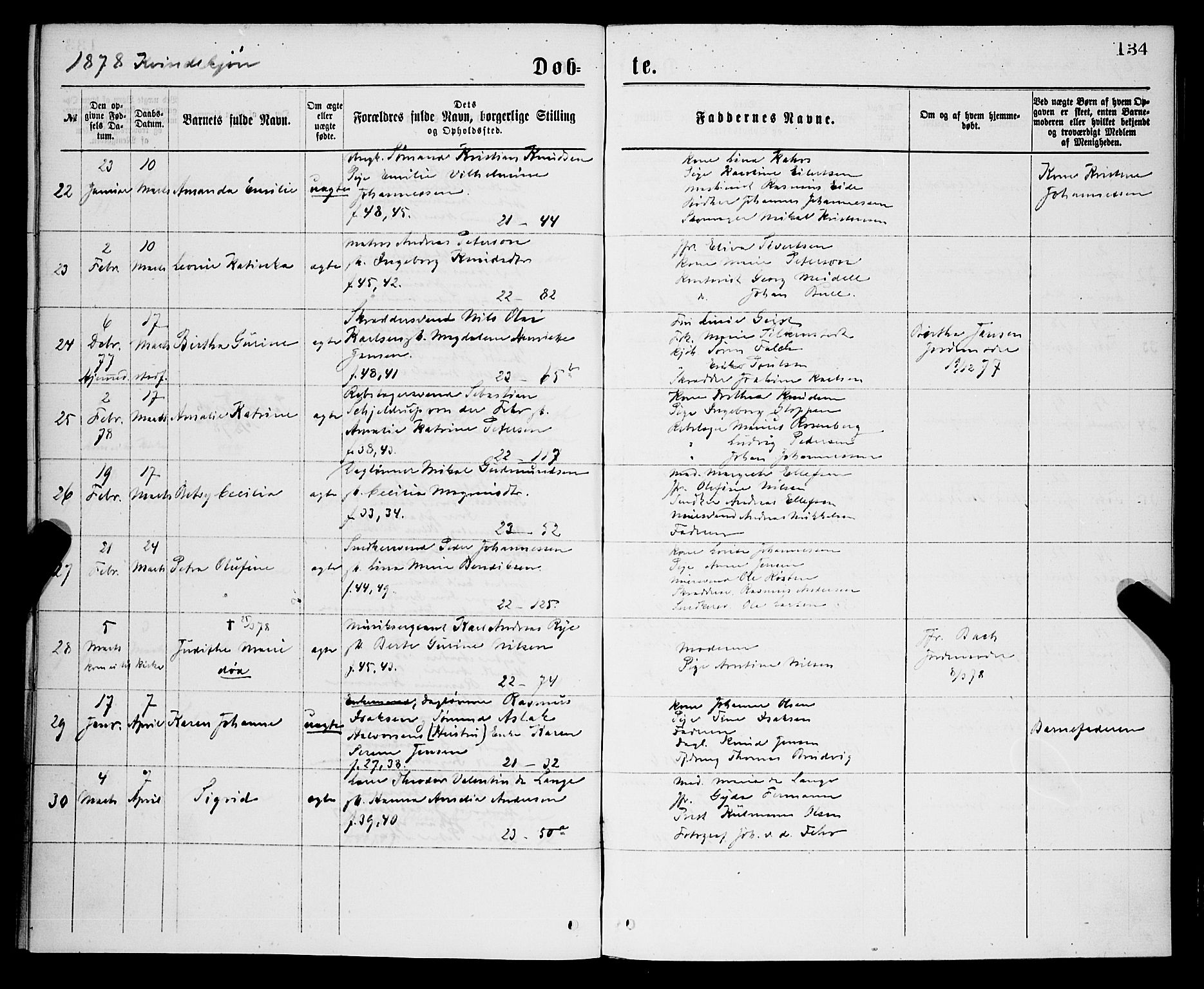 Korskirken sokneprestembete, AV/SAB-A-76101/H/Hab: Parish register (copy) no. B 7, 1874-1878, p. 134