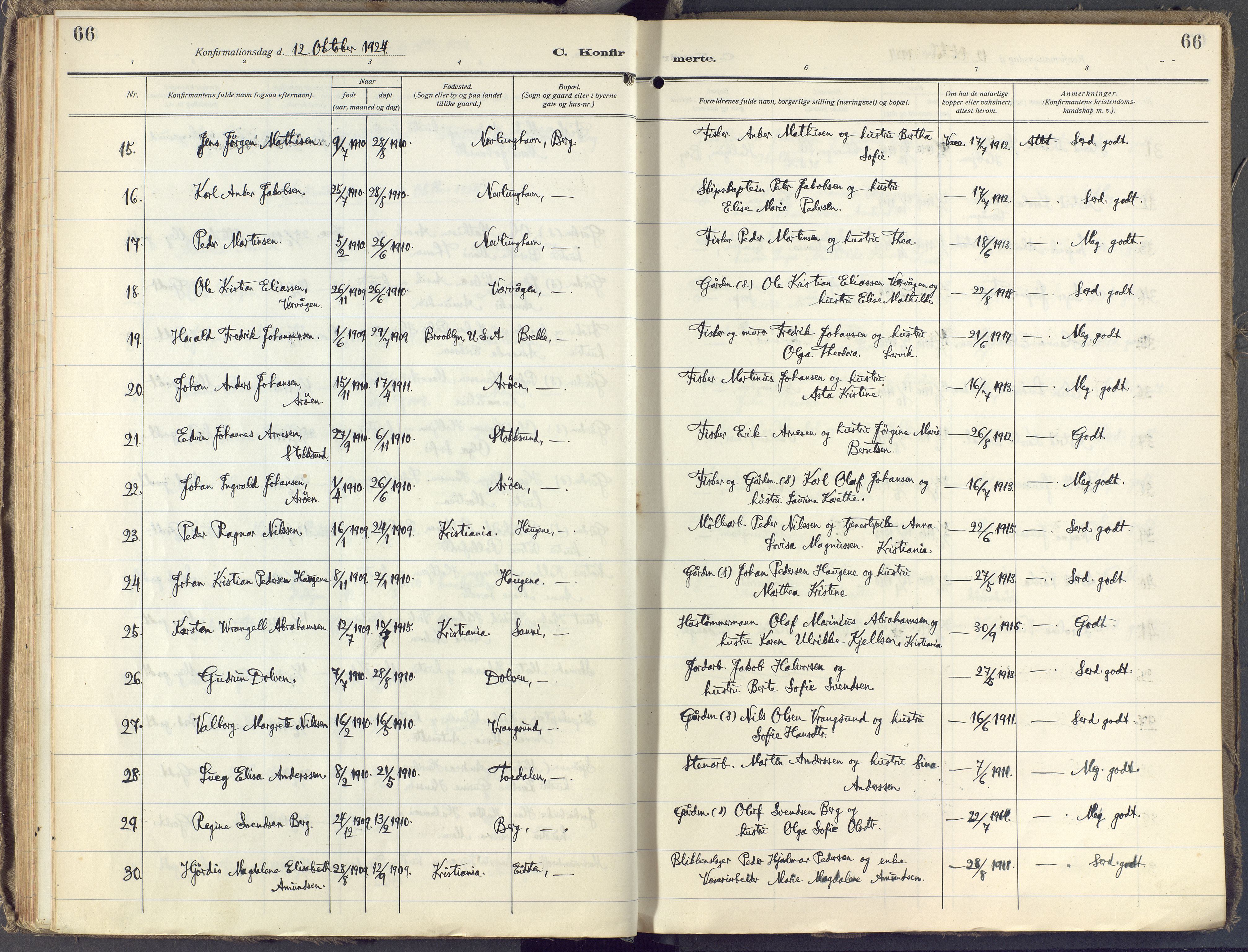 Brunlanes kirkebøker, AV/SAKO-A-342/F/Fb/L0004: Parish register (official) no. II 4, 1923-1940, p. 66