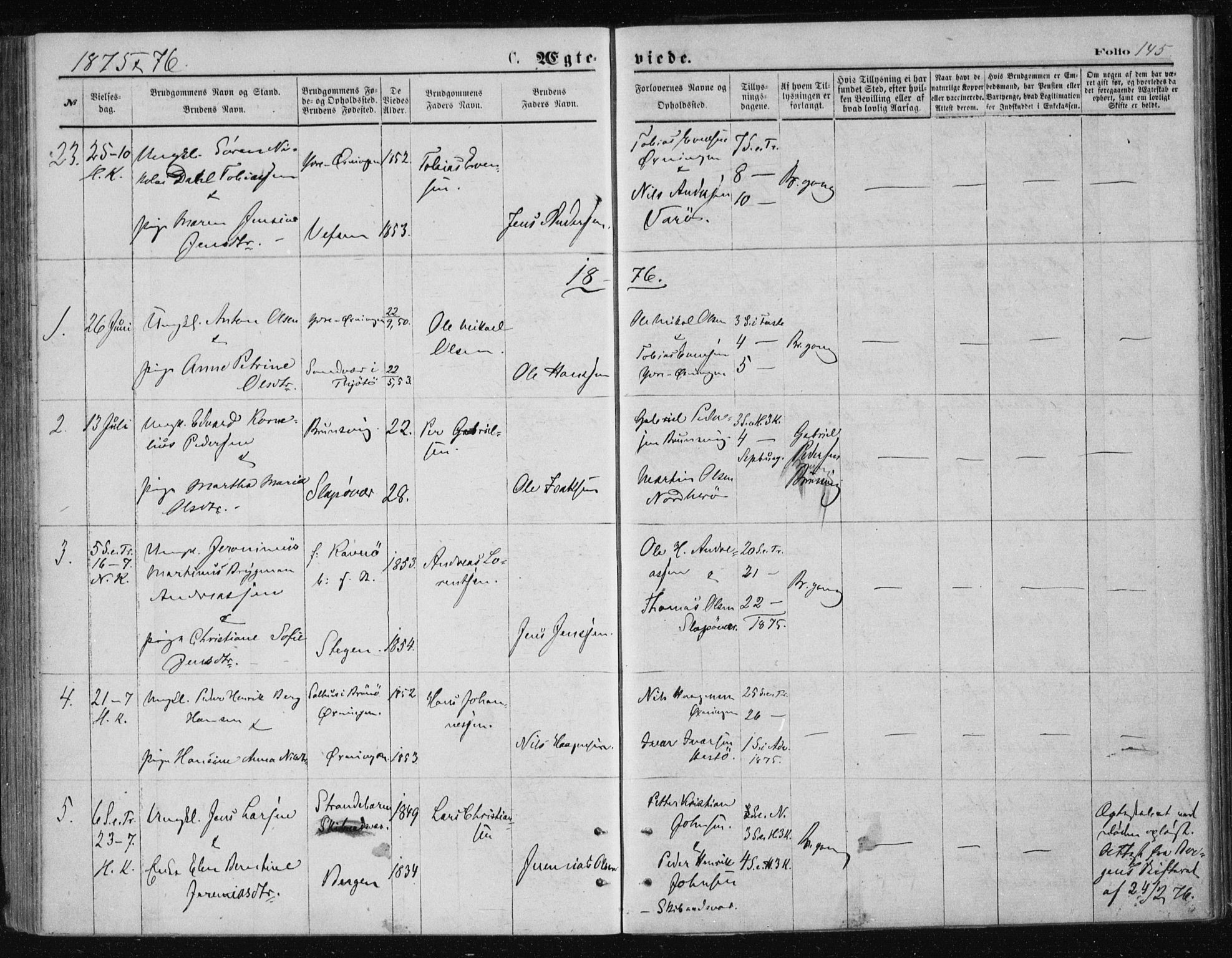 Ministerialprotokoller, klokkerbøker og fødselsregistre - Nordland, AV/SAT-A-1459/834/L0506: Parish register (official) no. 834A04, 1872-1878, p. 145