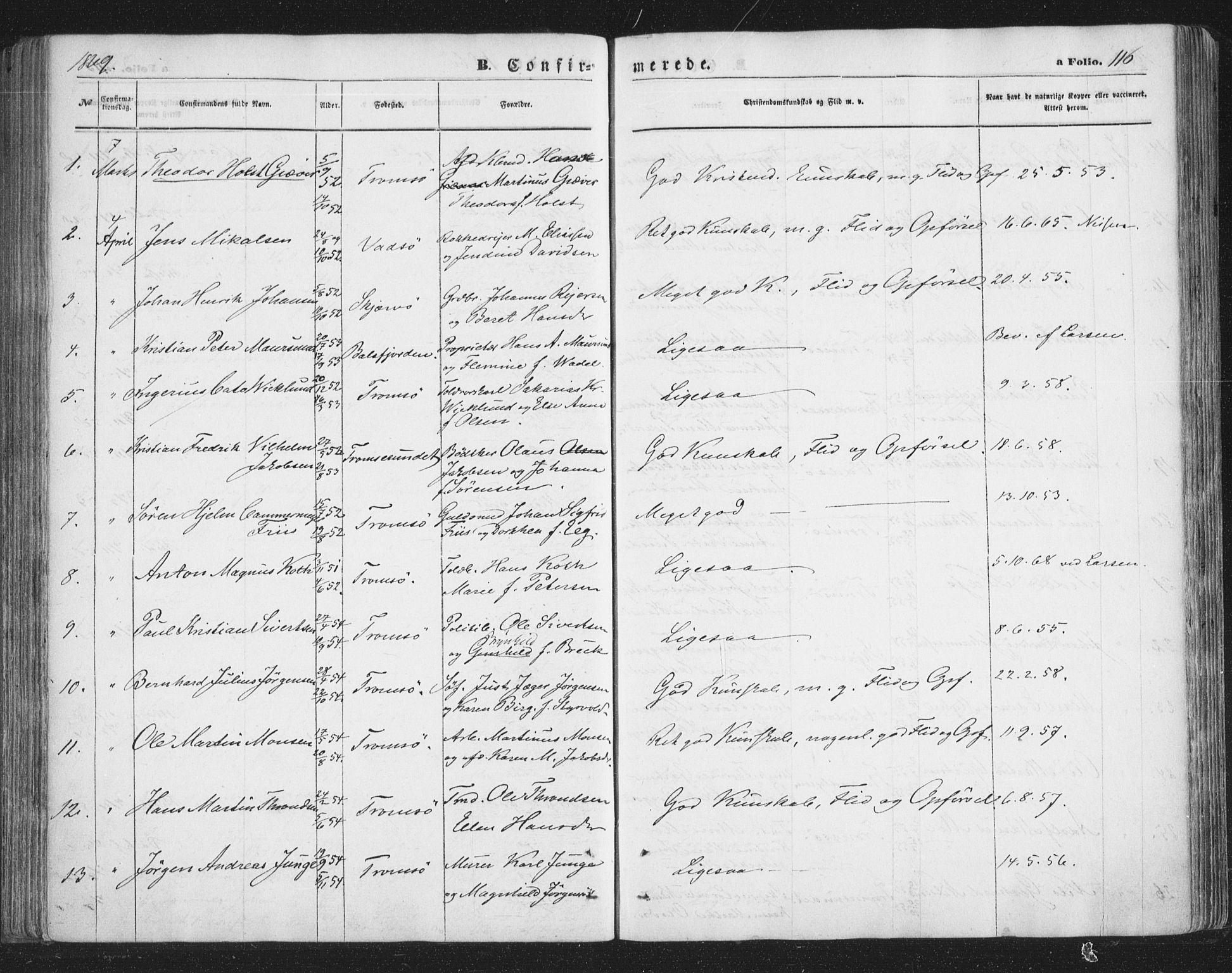 Tromsø sokneprestkontor/stiftsprosti/domprosti, SATØ/S-1343/G/Ga/L0012kirke: Parish register (official) no. 12, 1865-1871, p. 116