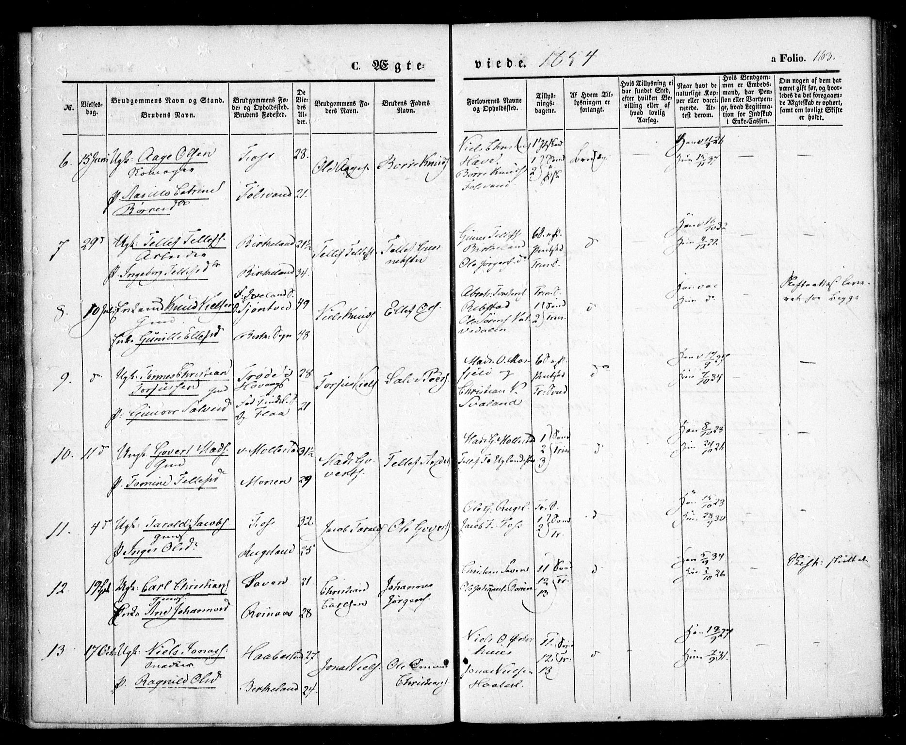 Birkenes sokneprestkontor, AV/SAK-1111-0004/F/Fa/L0003: Parish register (official) no. A 3, 1850-1866, p. 163