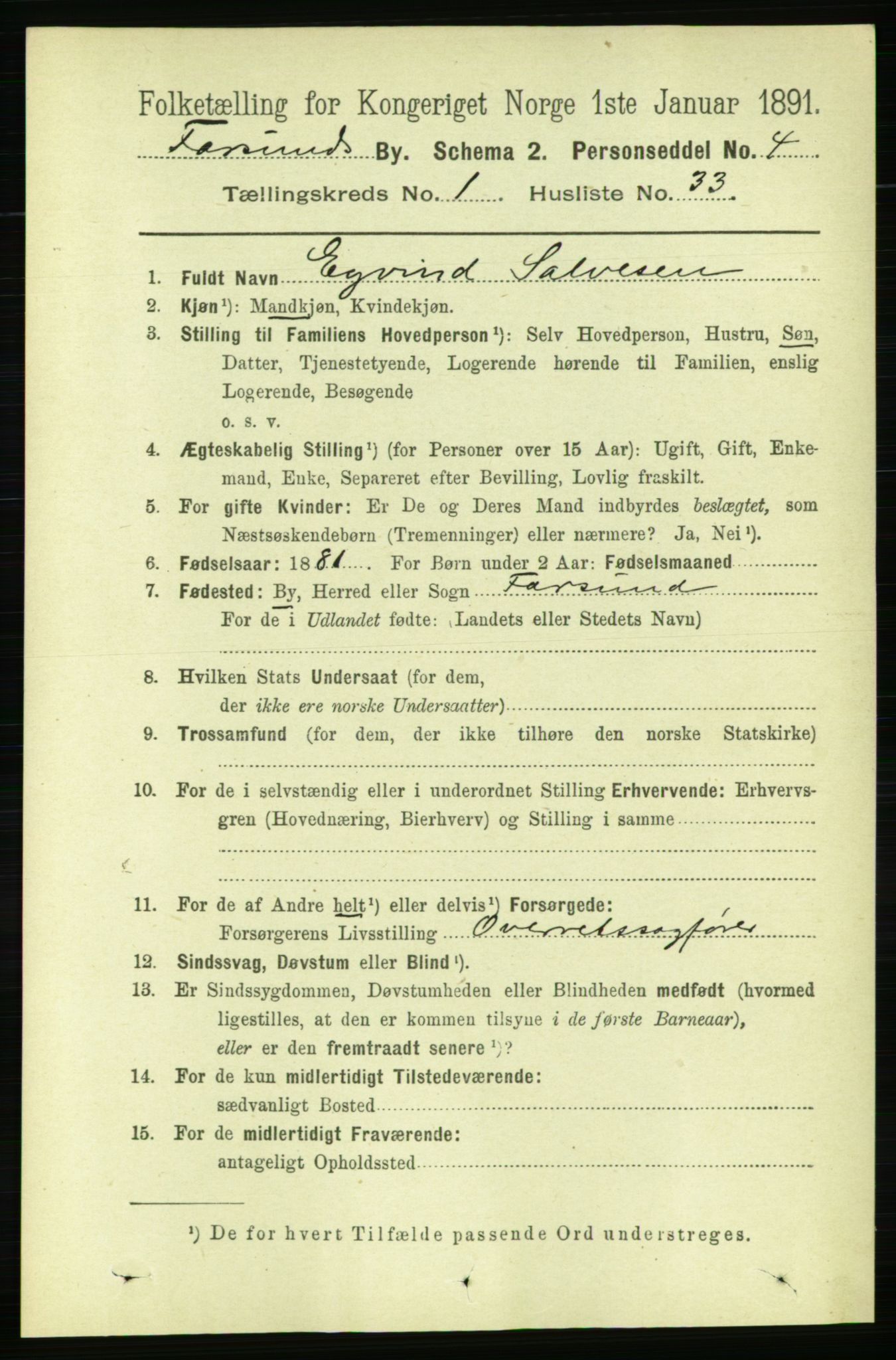 RA, 1891 census for 1003 Farsund, 1891, p. 768