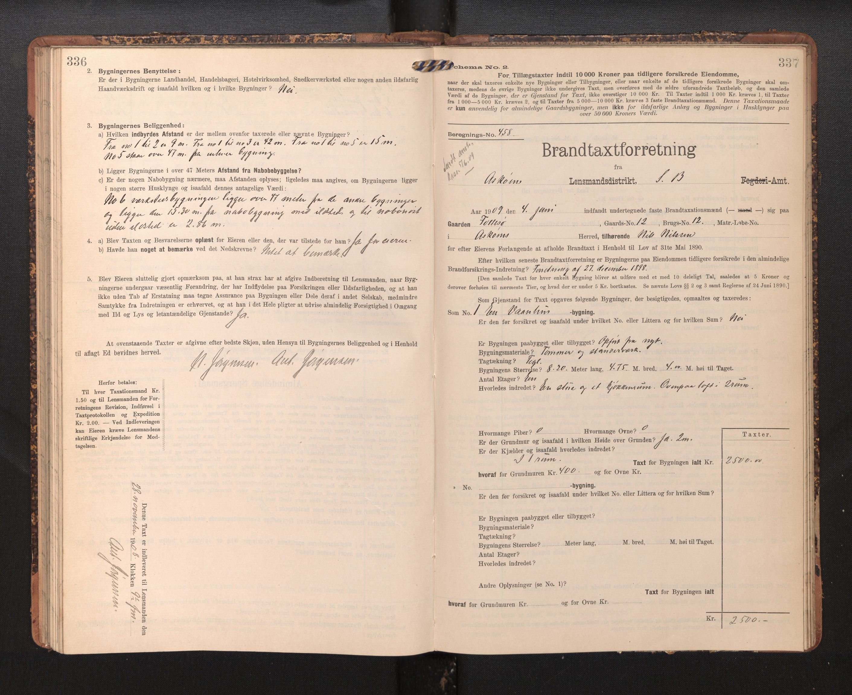 Lensmannen i Askøy, AV/SAB-A-31001/0012/L0005: Branntakstprotokoll, skjematakst, 1907-1915, p. 336-337