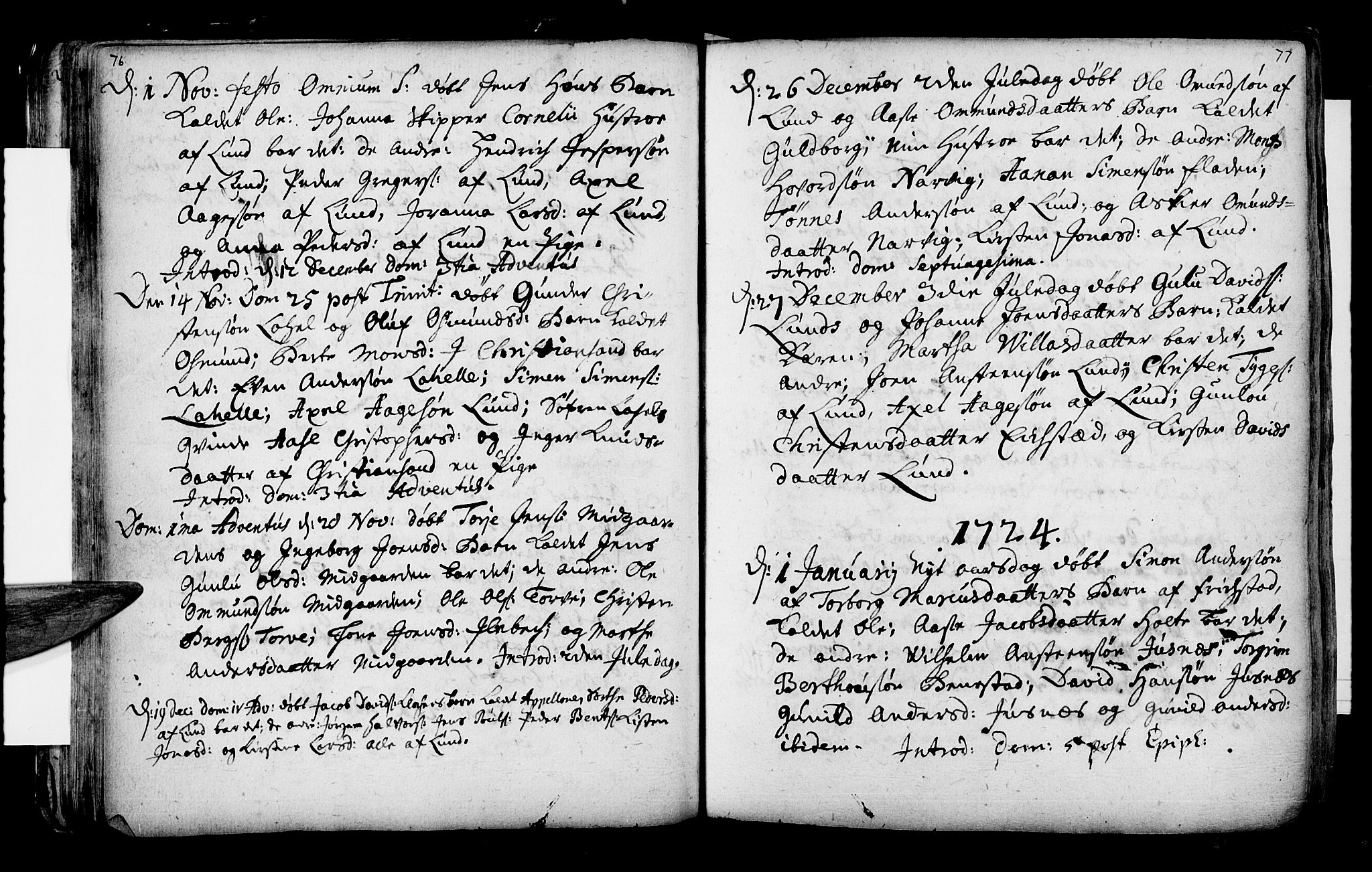 Oddernes sokneprestkontor, SAK/1111-0033/F/Fa/Faa/L0002: Parish register (official) no. A 2, 1719-1764, p. 76-77