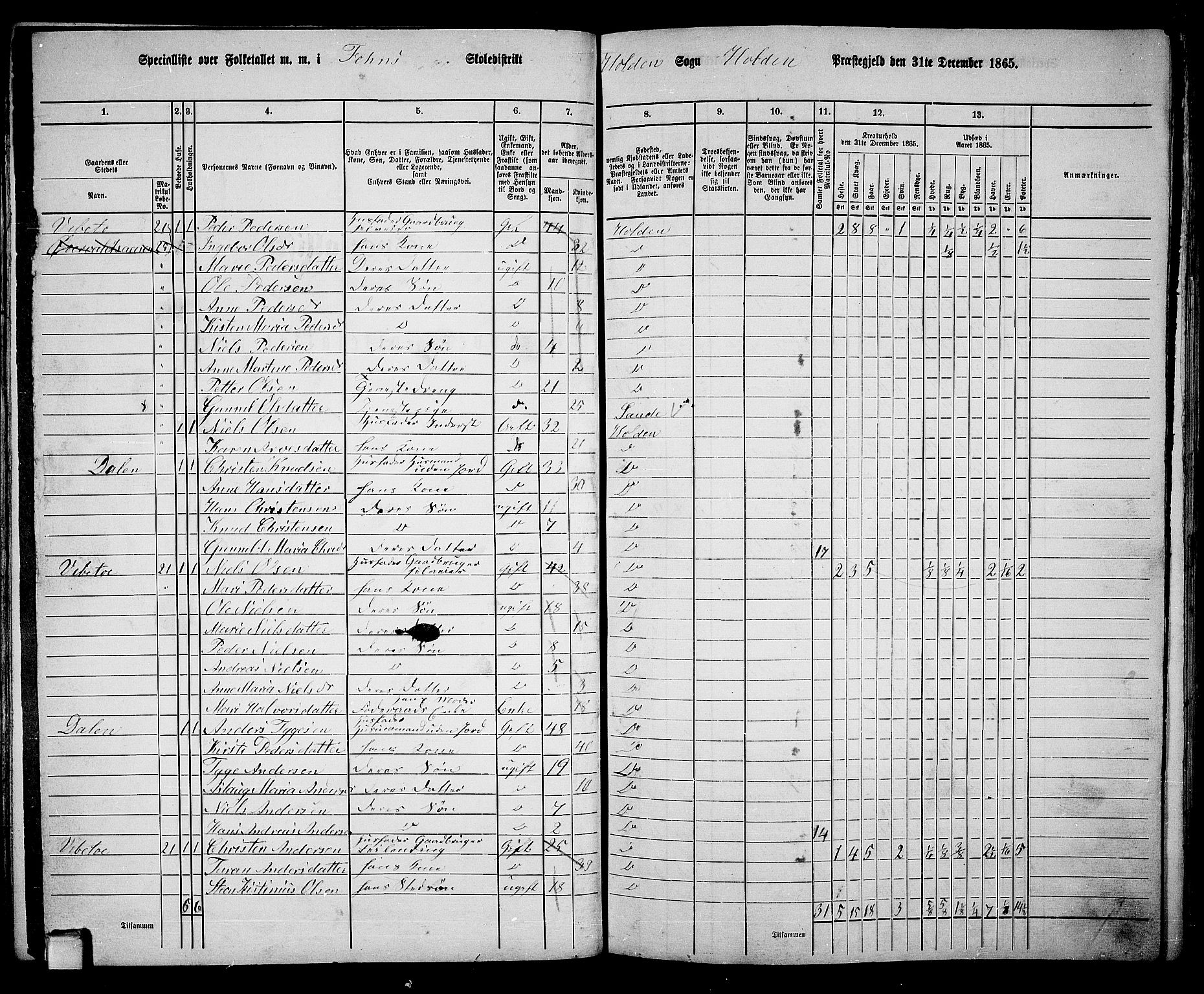 RA, 1865 census for Holla, 1865, p. 74