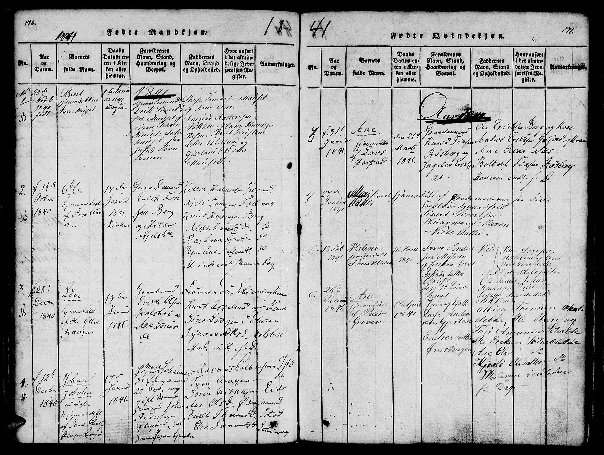 Ministerialprotokoller, klokkerbøker og fødselsregistre - Møre og Romsdal, AV/SAT-A-1454/557/L0679: Parish register (official) no. 557A01, 1818-1843, p. 170-171