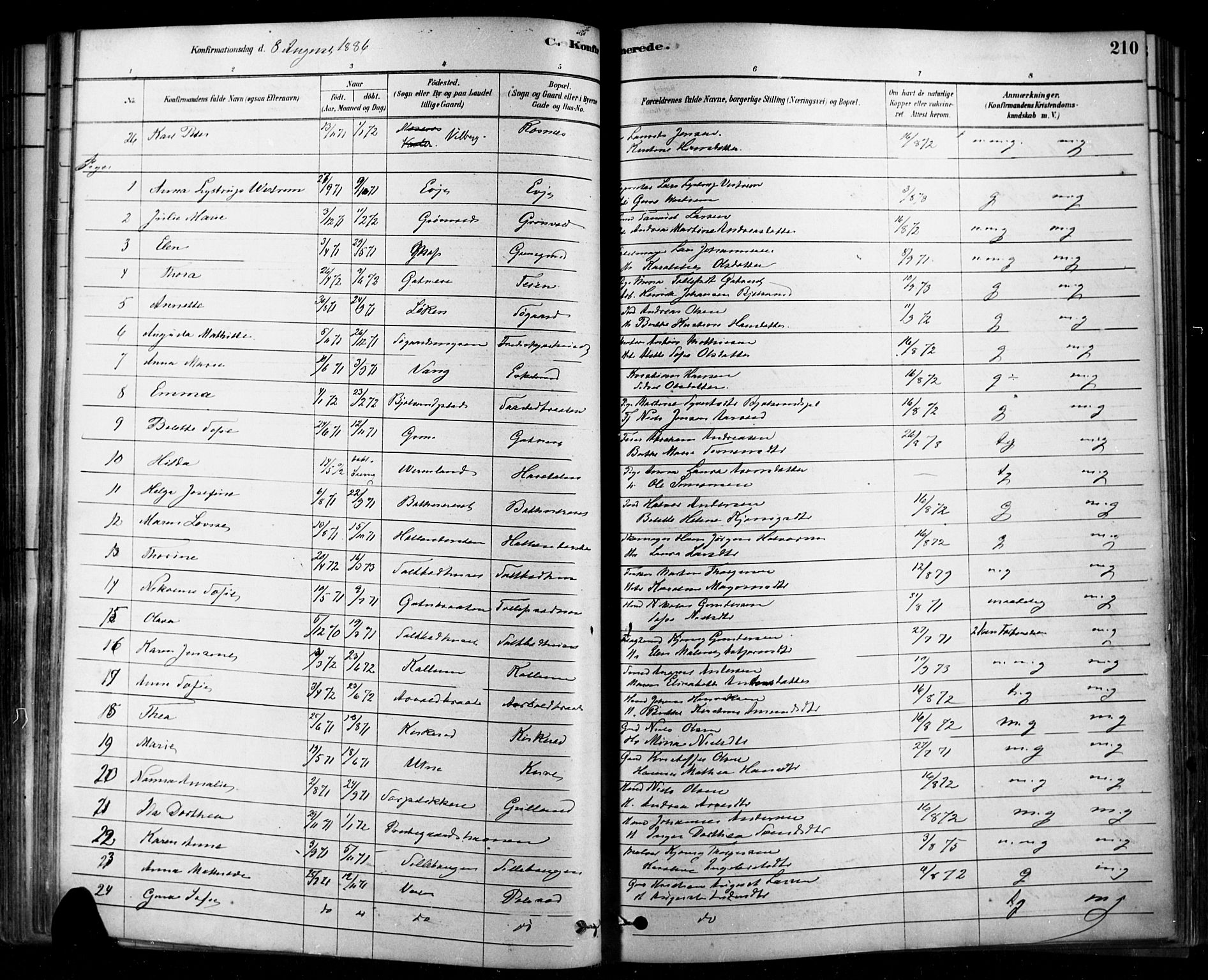 Rygge prestekontor Kirkebøker, AV/SAO-A-10084b/F/Fa/L0007: Parish register (official) no. 7, 1878-1904, p. 210