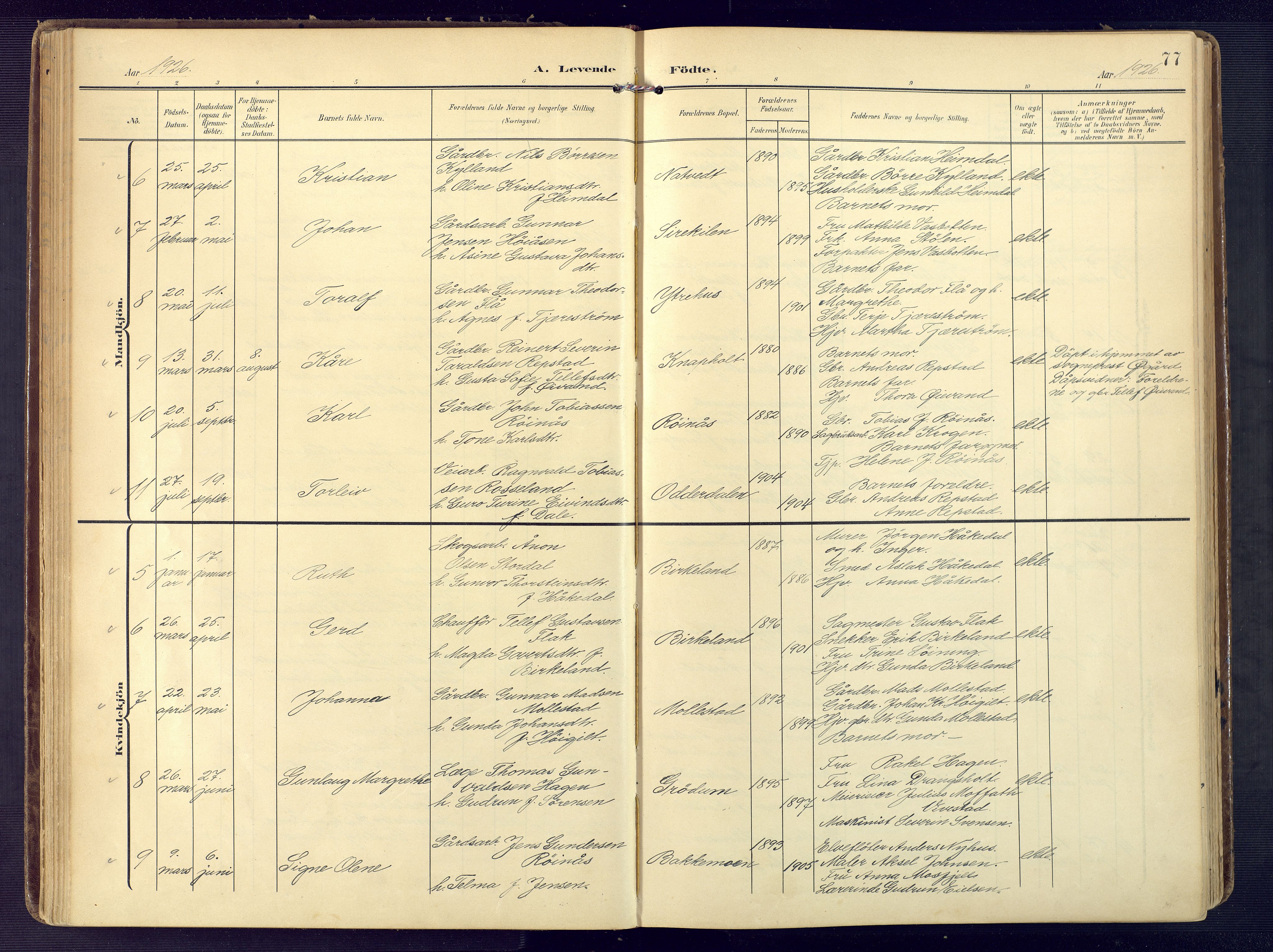 Birkenes sokneprestkontor, AV/SAK-1111-0004/F/Fa/L0006: Parish register (official) no. A 6, 1908-1932, p. 77