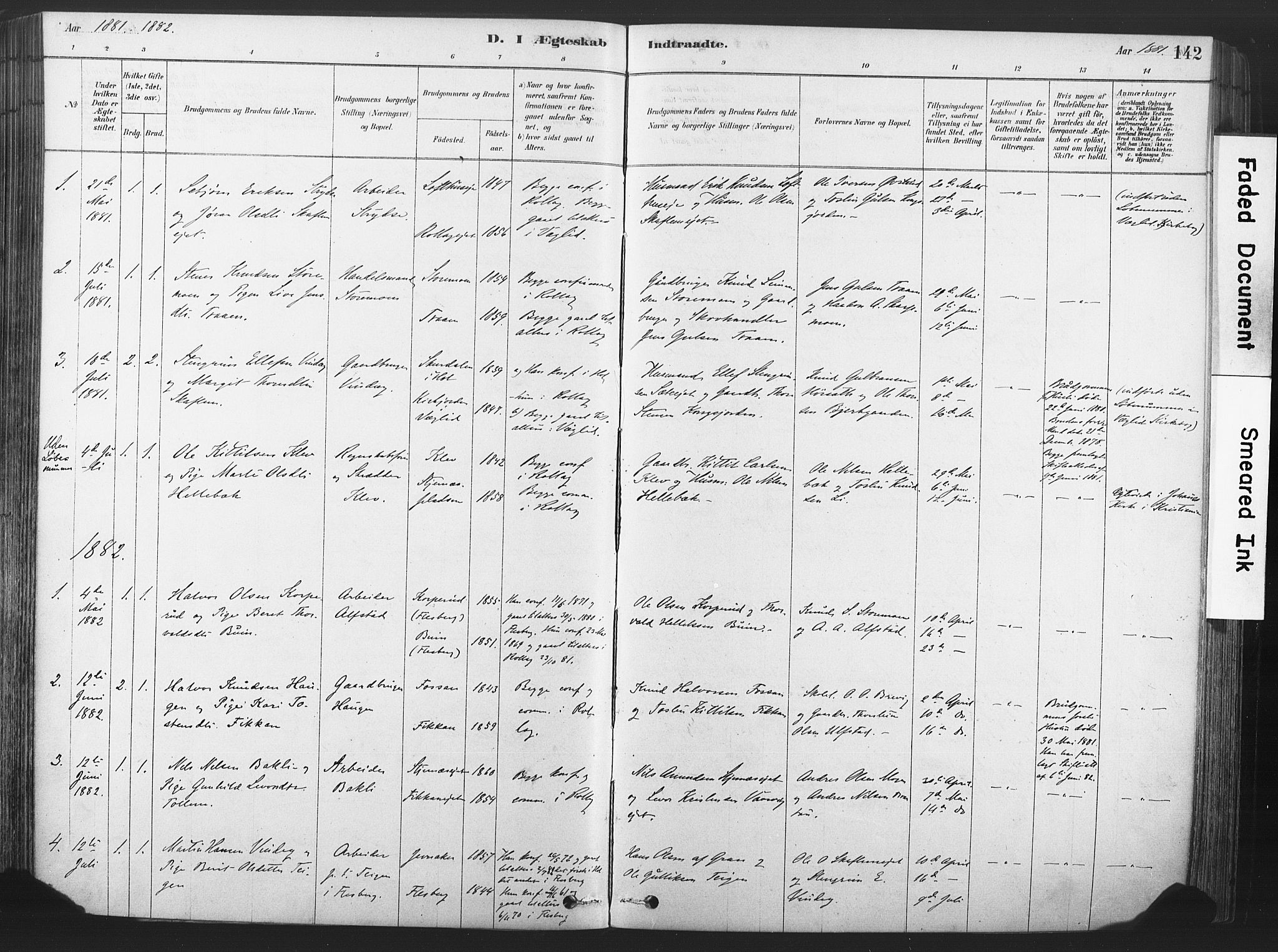 Rollag kirkebøker, SAKO/A-240/F/Fa/L0011: Parish register (official) no. I 11, 1878-1902, p. 142