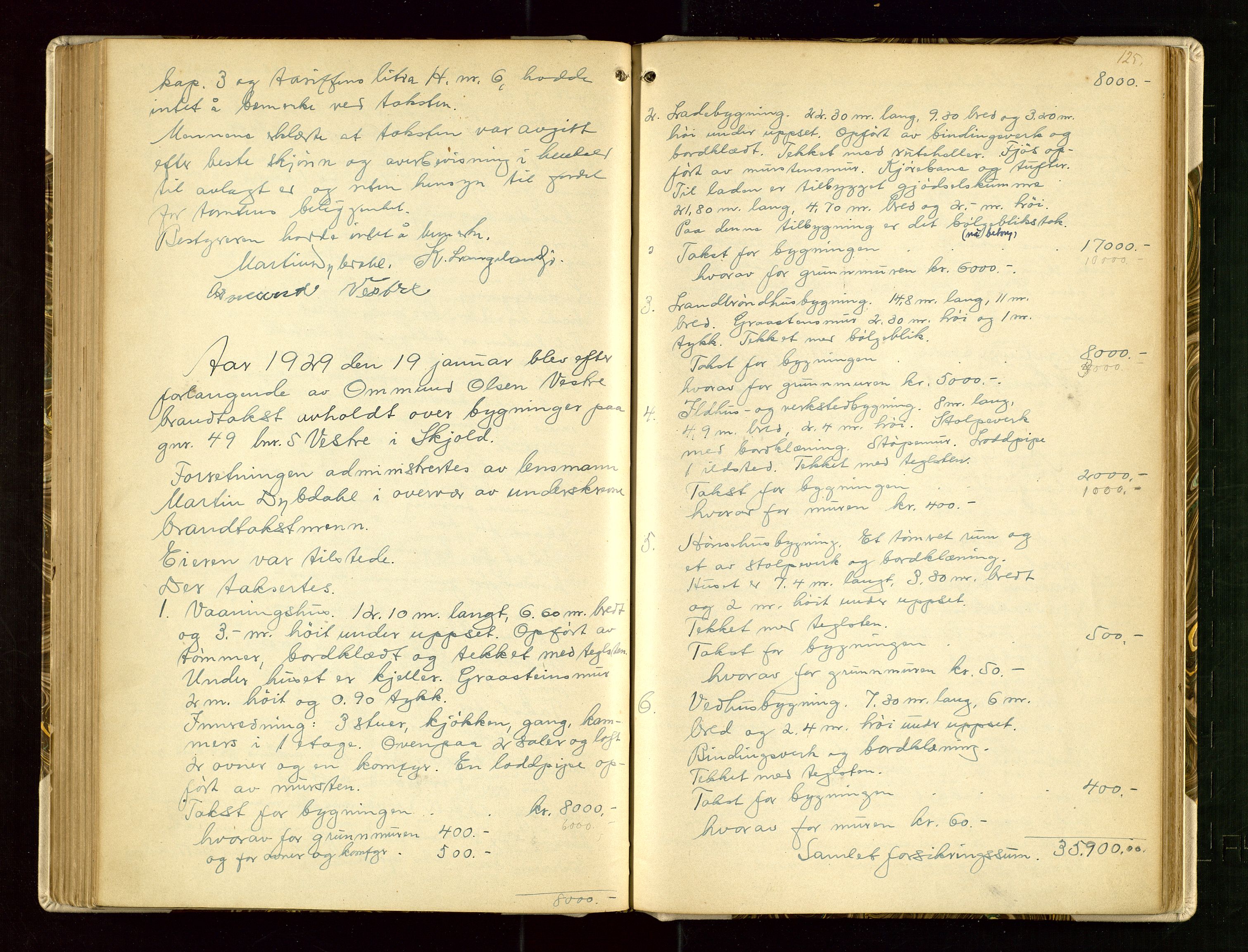 Skjold lensmannskontor, AV/SAST-A-100182/Goa/L0002: "Brandtaksasjons-Protokol for Skjolds Thinglag", 1890-1949, p. 124b-125a