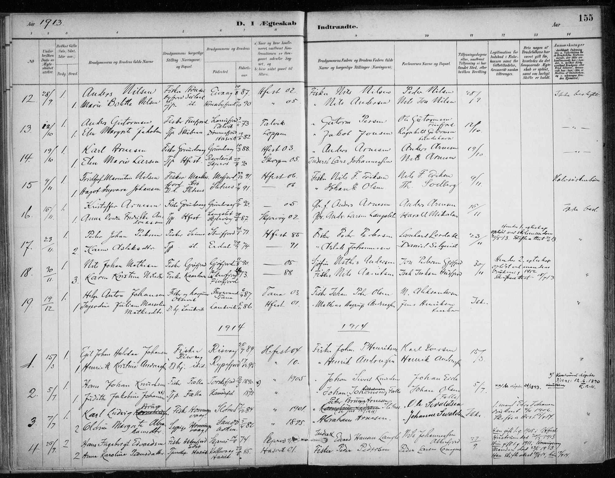 Hammerfest sokneprestkontor, SATØ/S-1347/H/Ha/L0013.kirke: Parish register (official) no. 13, 1898-1917, p. 155