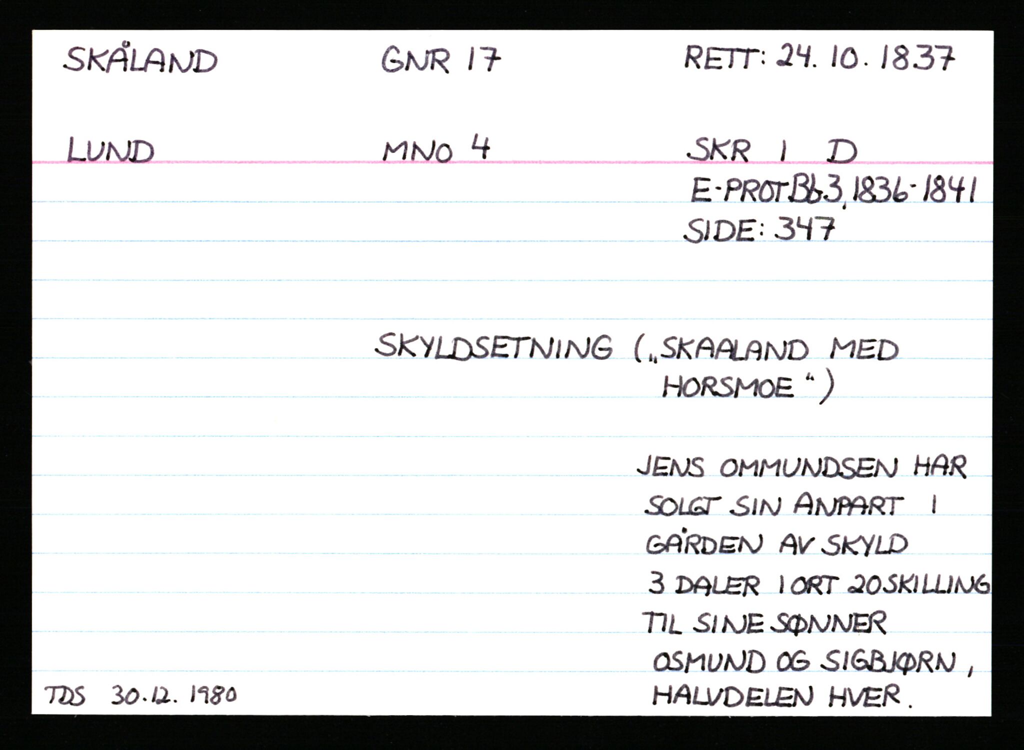 Statsarkivet i Stavanger, AV/SAST-A-101971/03/Y/Ym/L0053: Åstedskort sortert etter gårdsnavn: Skudeneshavn - Solbjør, 1600-1950, p. 127