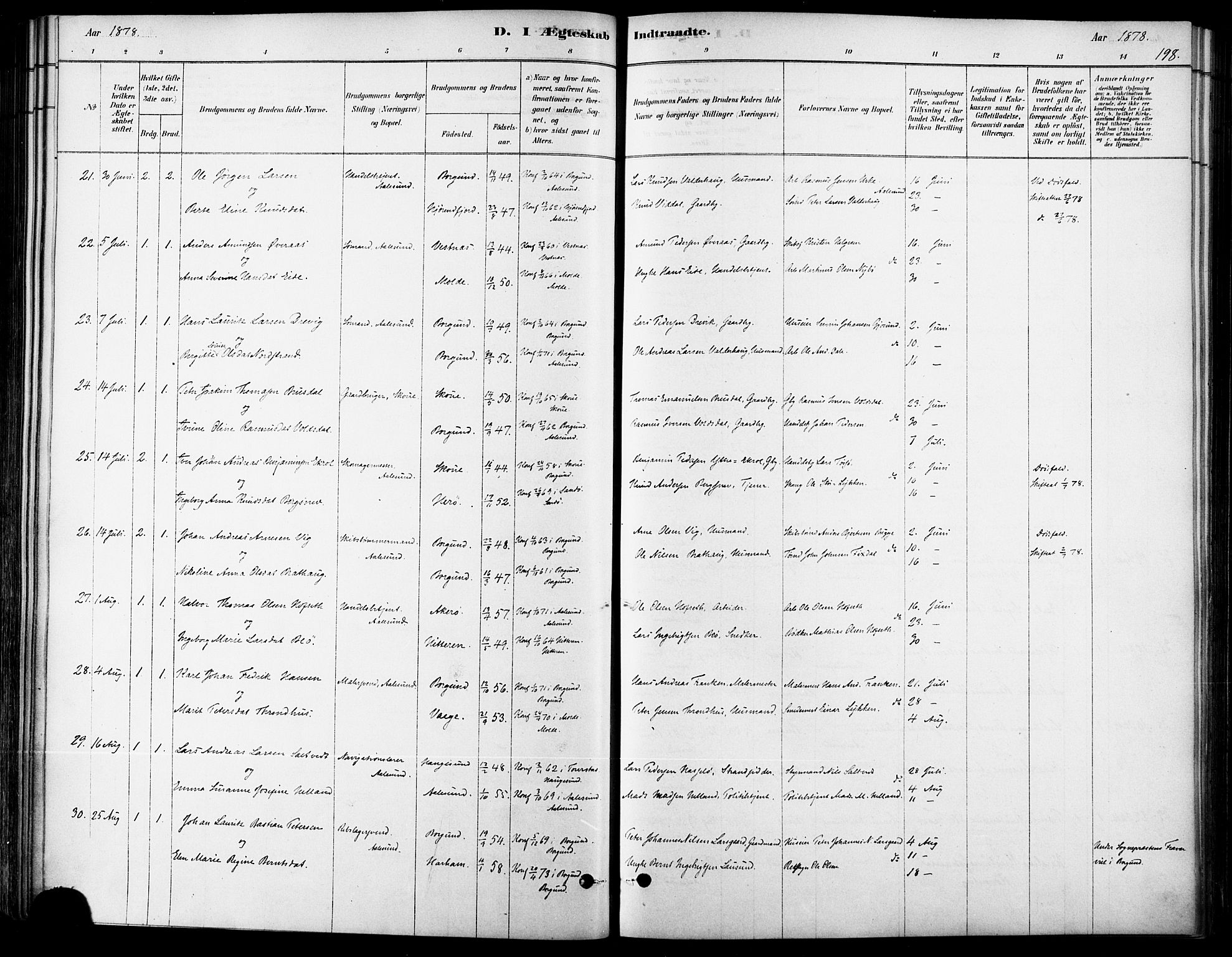 Ministerialprotokoller, klokkerbøker og fødselsregistre - Møre og Romsdal, AV/SAT-A-1454/529/L0454: Parish register (official) no. 529A04, 1878-1885, p. 198