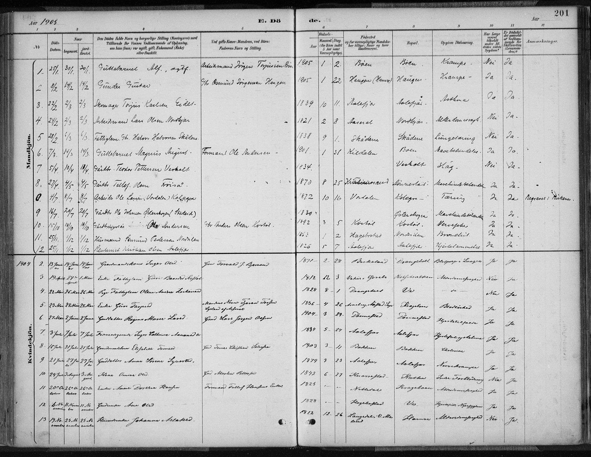 Tveit sokneprestkontor, AV/SAK-1111-0043/F/Fa/L0007: Parish register (official) no. A 7, 1887-1908, p. 201