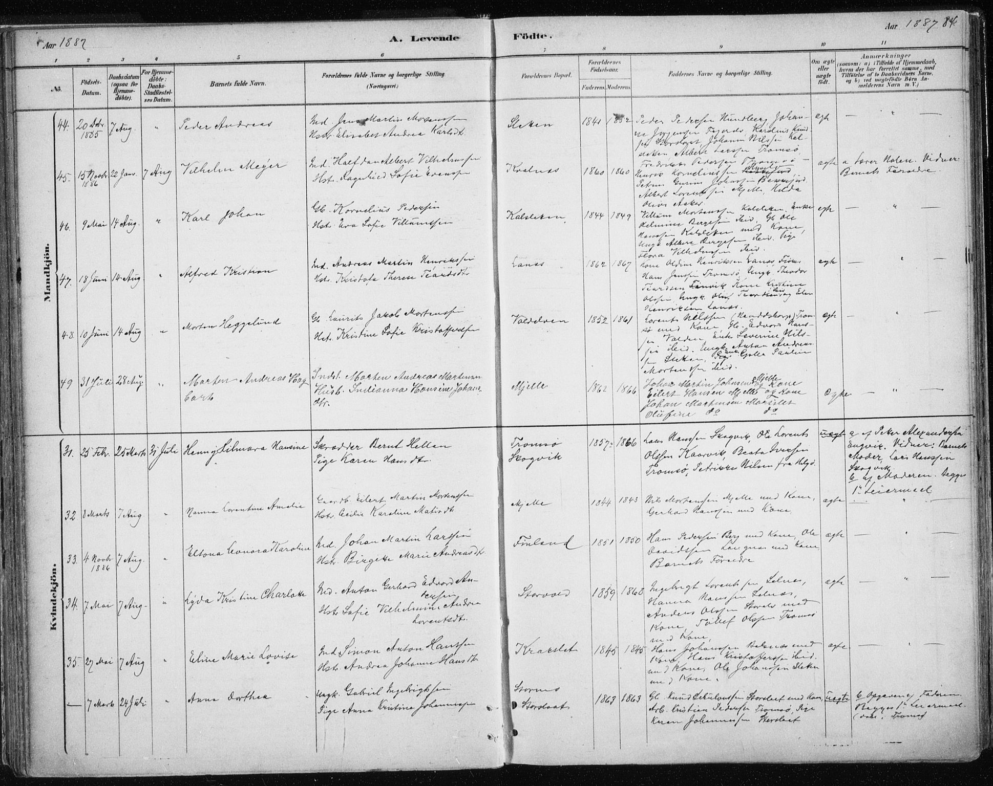Tromsøysund sokneprestkontor, SATØ/S-1304/G/Ga/L0004kirke: Parish register (official) no. 4, 1880-1888, p. 84