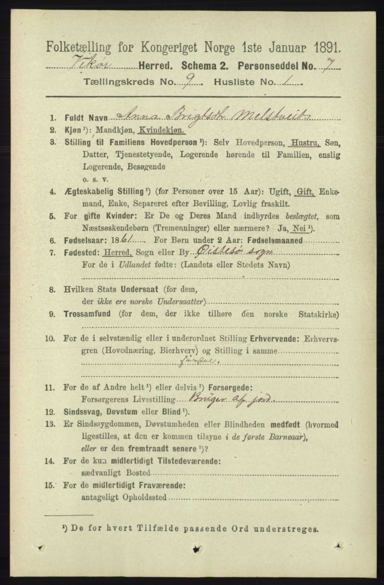 RA, 1891 census for 1238 Vikør, 1891, p. 2665