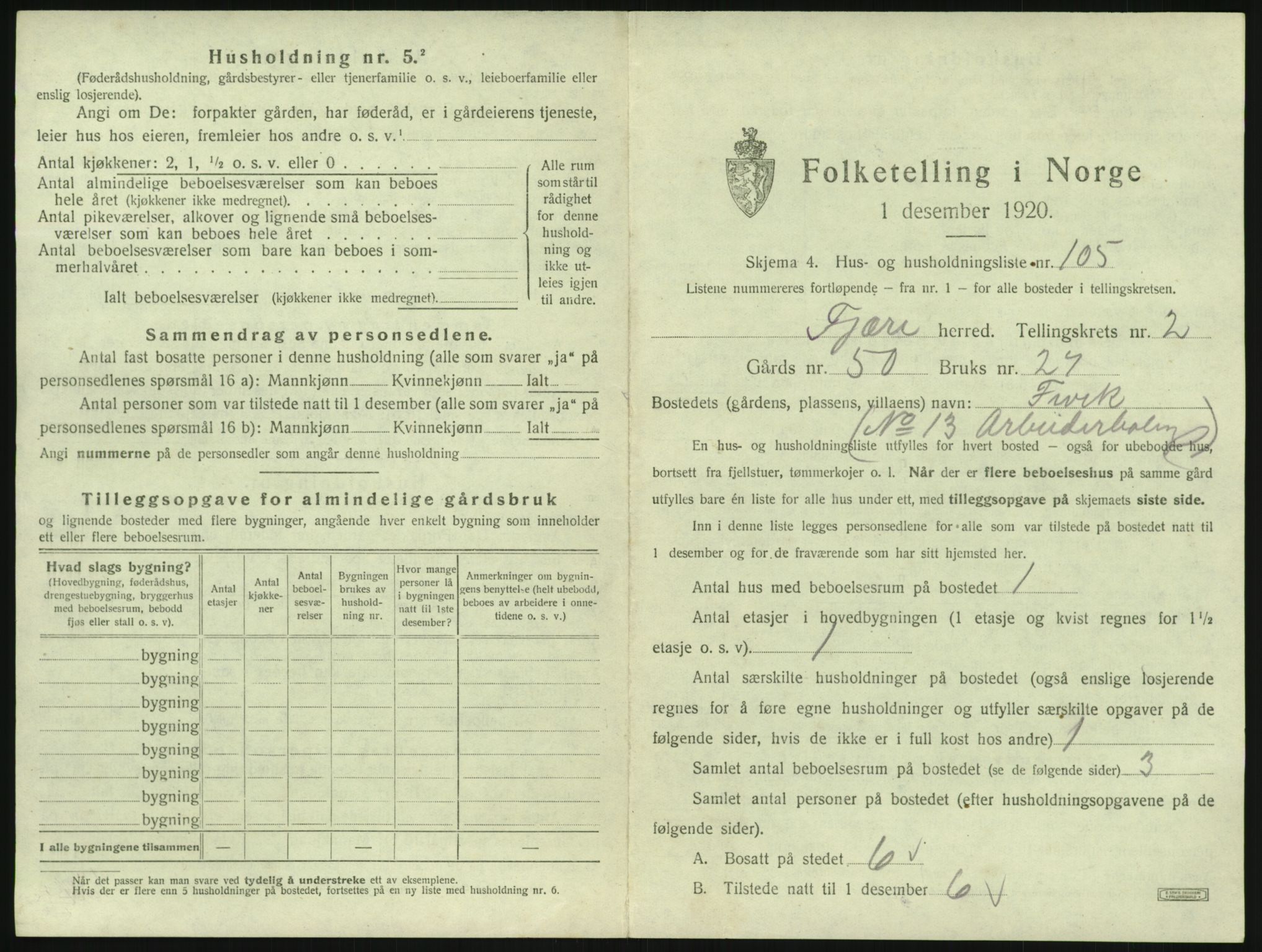 SAK, 1920 census for Fjære, 1920, p. 495