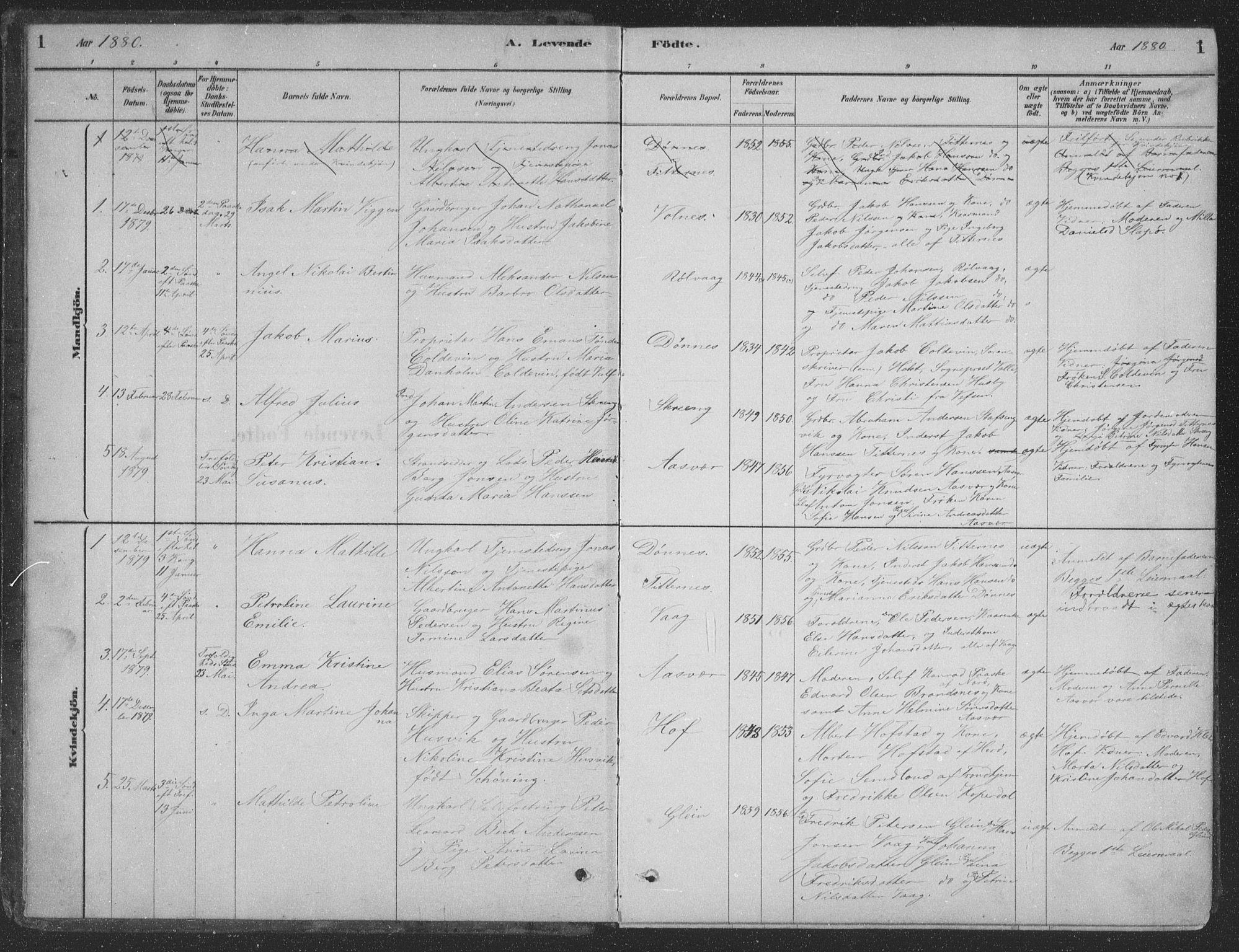 Ministerialprotokoller, klokkerbøker og fødselsregistre - Nordland, SAT/A-1459/835/L0532: Parish register (copy) no. 835C04, 1880-1905, p. 1