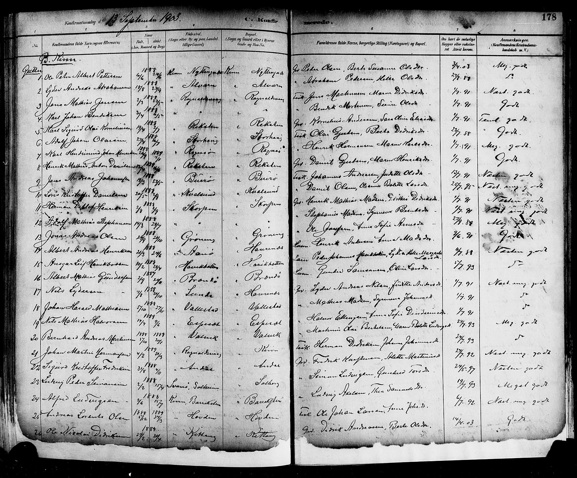 Kinn sokneprestembete, AV/SAB-A-80801/H/Hab/Haba/L0002: Parish register (copy) no. A 2, 1882-1906, p. 178