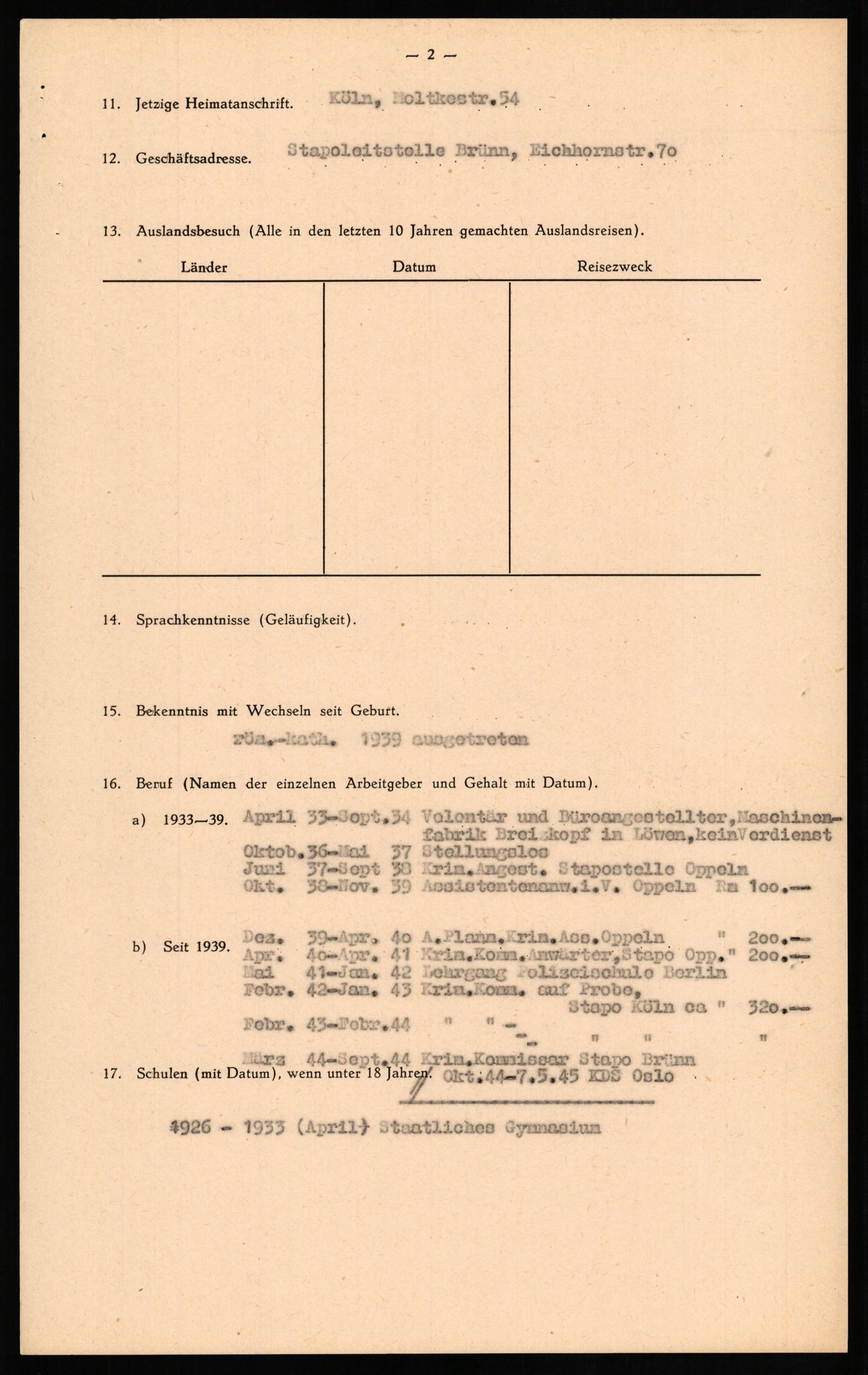 Forsvaret, Forsvarets overkommando II, AV/RA-RAFA-3915/D/Db/L0018: CI Questionaires. Tyske okkupasjonsstyrker i Norge. Tyskere., 1945-1946, p. 431