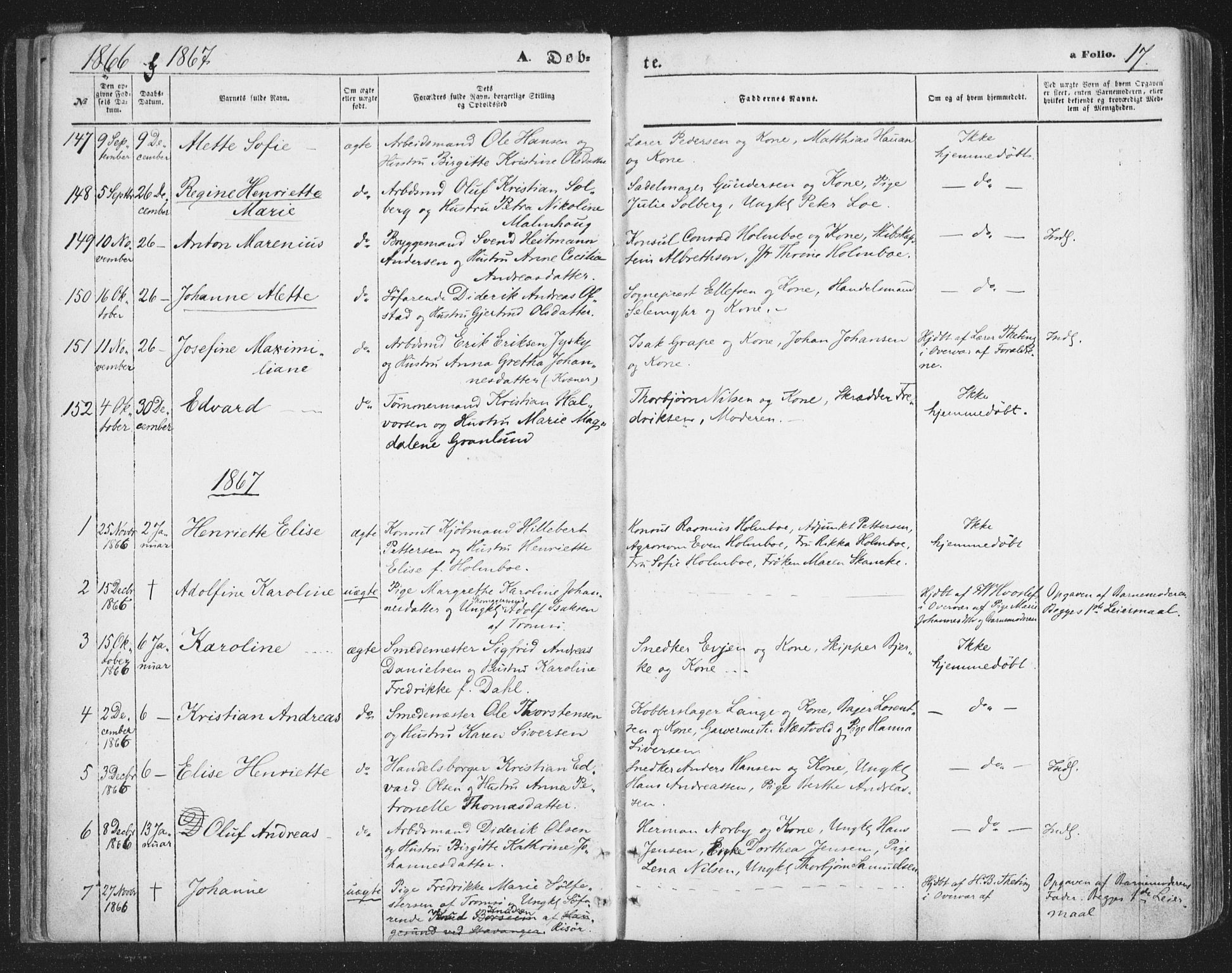 Tromsø sokneprestkontor/stiftsprosti/domprosti, SATØ/S-1343/G/Ga/L0012kirke: Parish register (official) no. 12, 1865-1871, p. 17