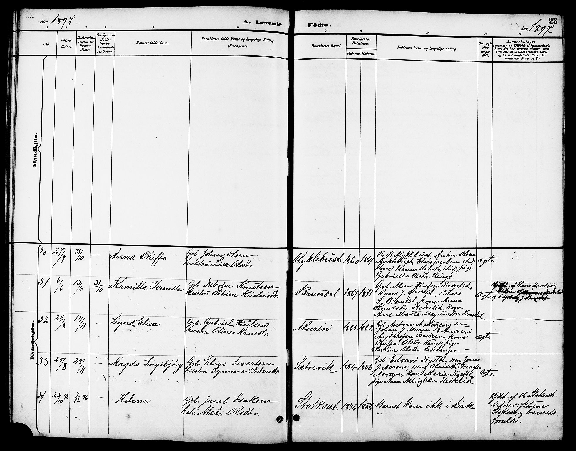 Ministerialprotokoller, klokkerbøker og fødselsregistre - Møre og Romsdal, AV/SAT-A-1454/503/L0049: Parish register (copy) no. 503C04, 1894-1915, p. 23