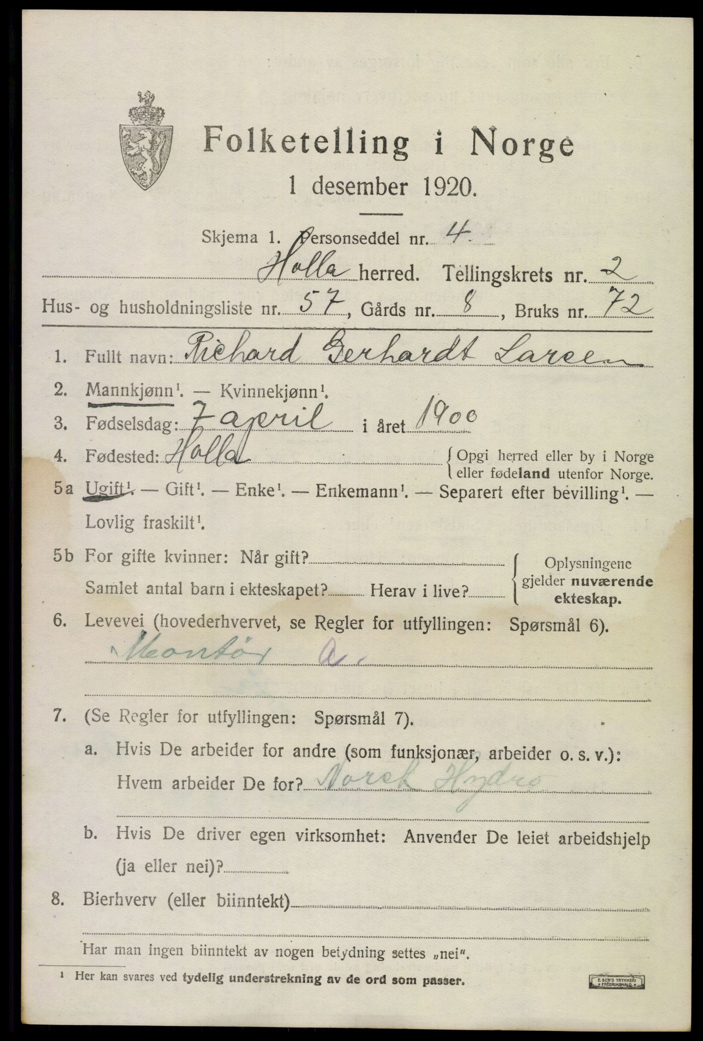 SAKO, 1920 census for Holla, 1920, p. 2365