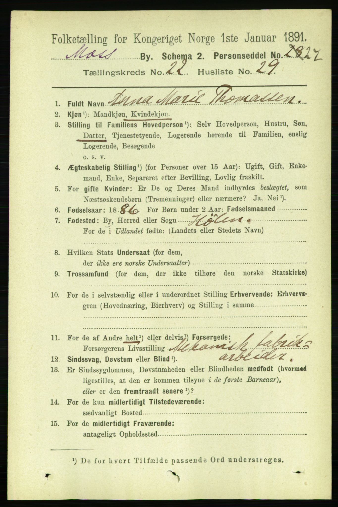 RA, 1891 census for 0104 Moss, 1891, p. 9766