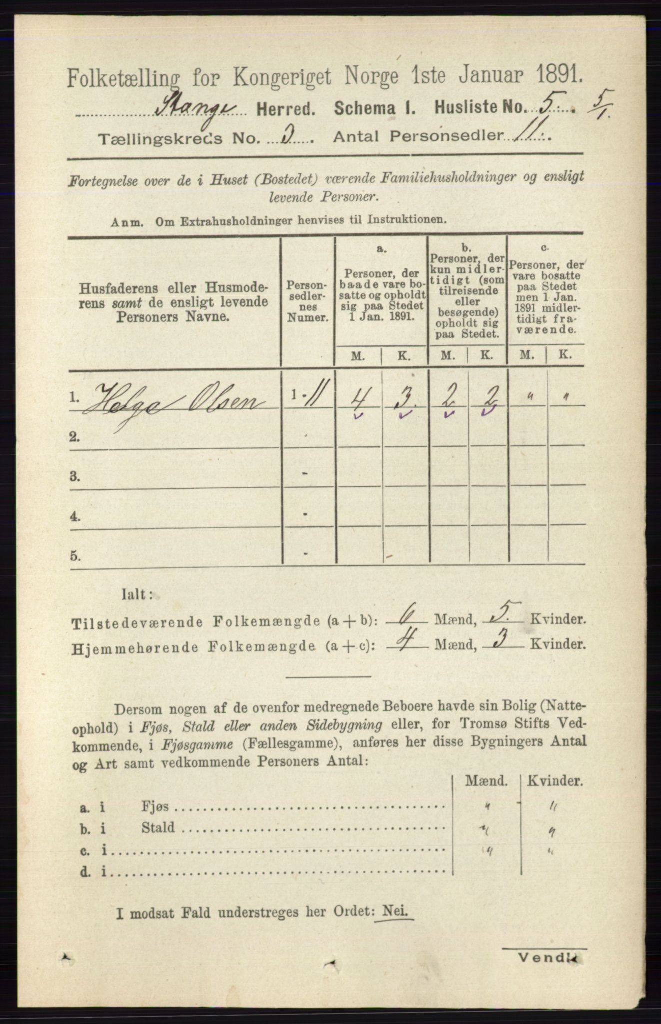 RA, 1891 census for 0417 Stange, 1891, p. 1536