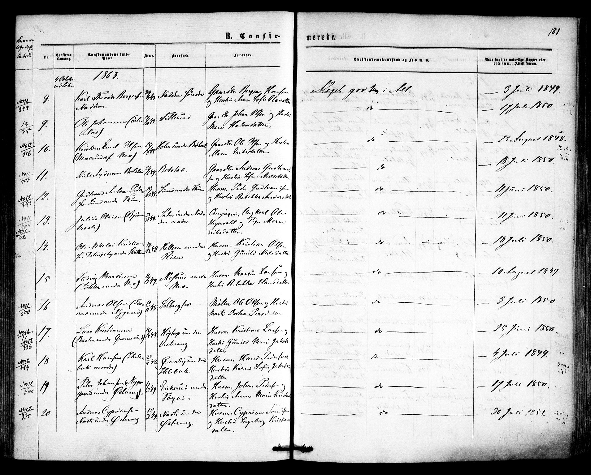 Høland prestekontor Kirkebøker, SAO/A-10346a/F/Fa/L0011: Parish register (official) no. I 11, 1862-1869, p. 181