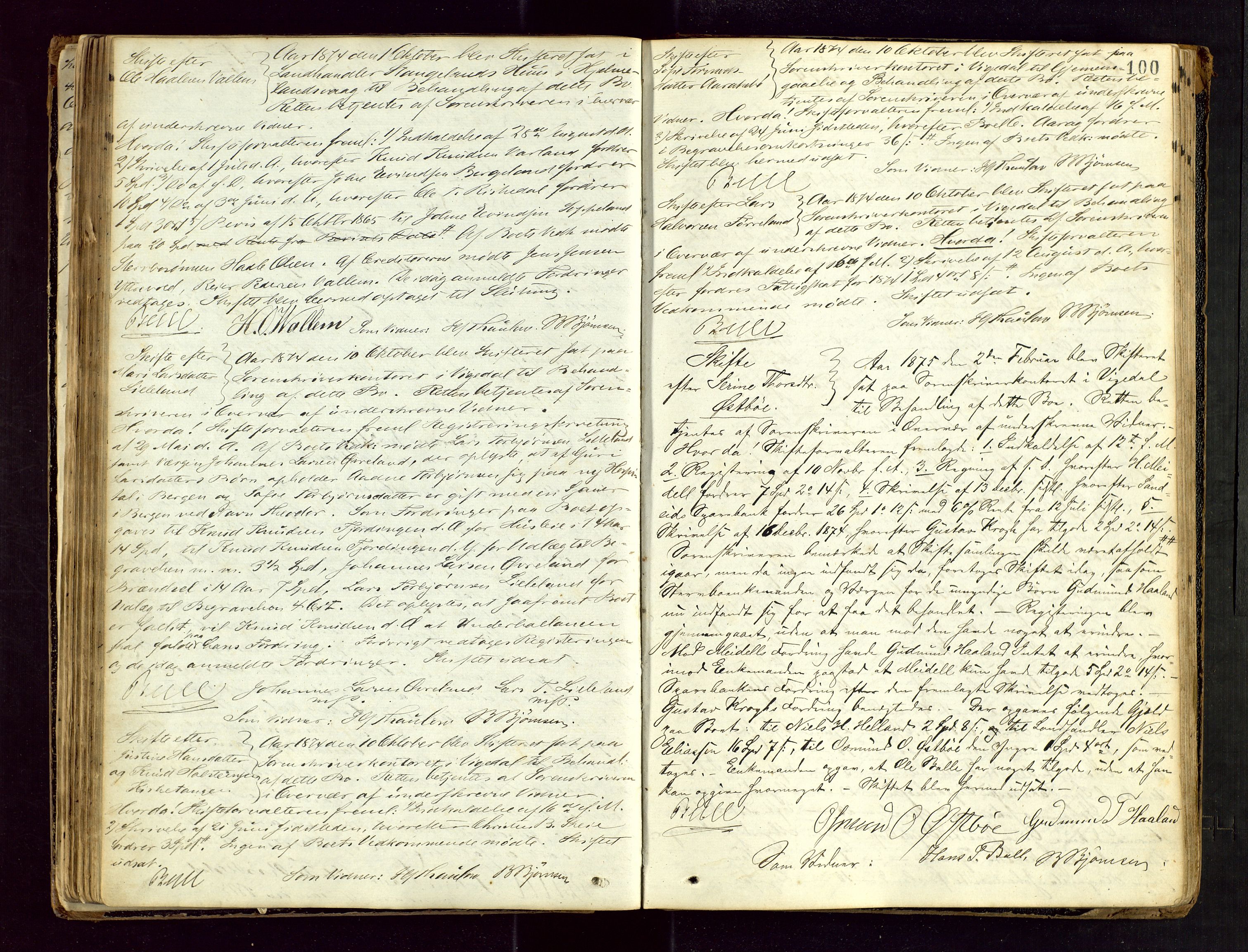Ryfylke tingrett, AV/SAST-A-100055/001/IV/IVF/L0008: Skifteforhandlingsprotokoll B 2, 1870-1879, p. 100