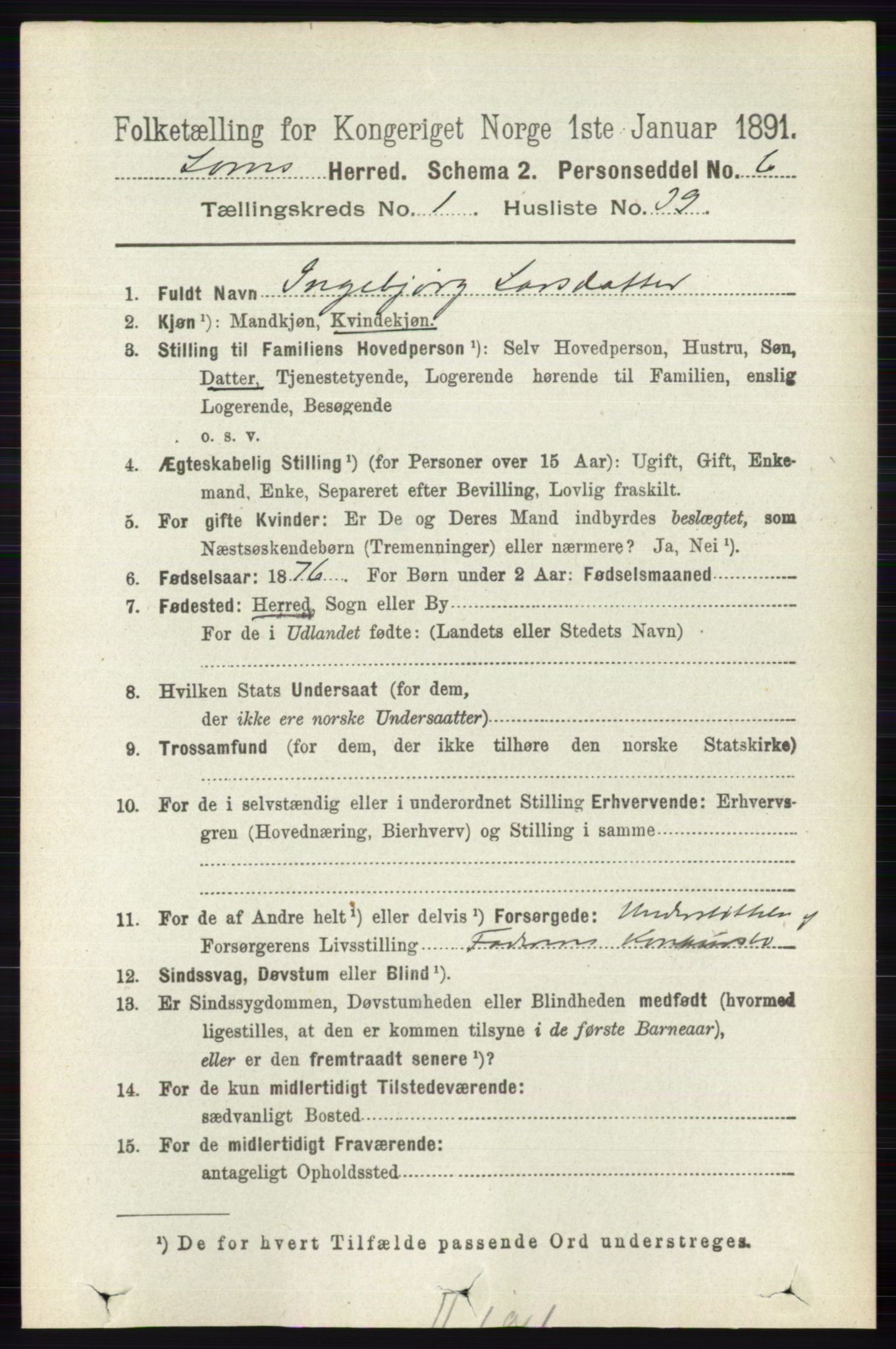 RA, 1891 census for 0514 Lom, 1891, p. 341