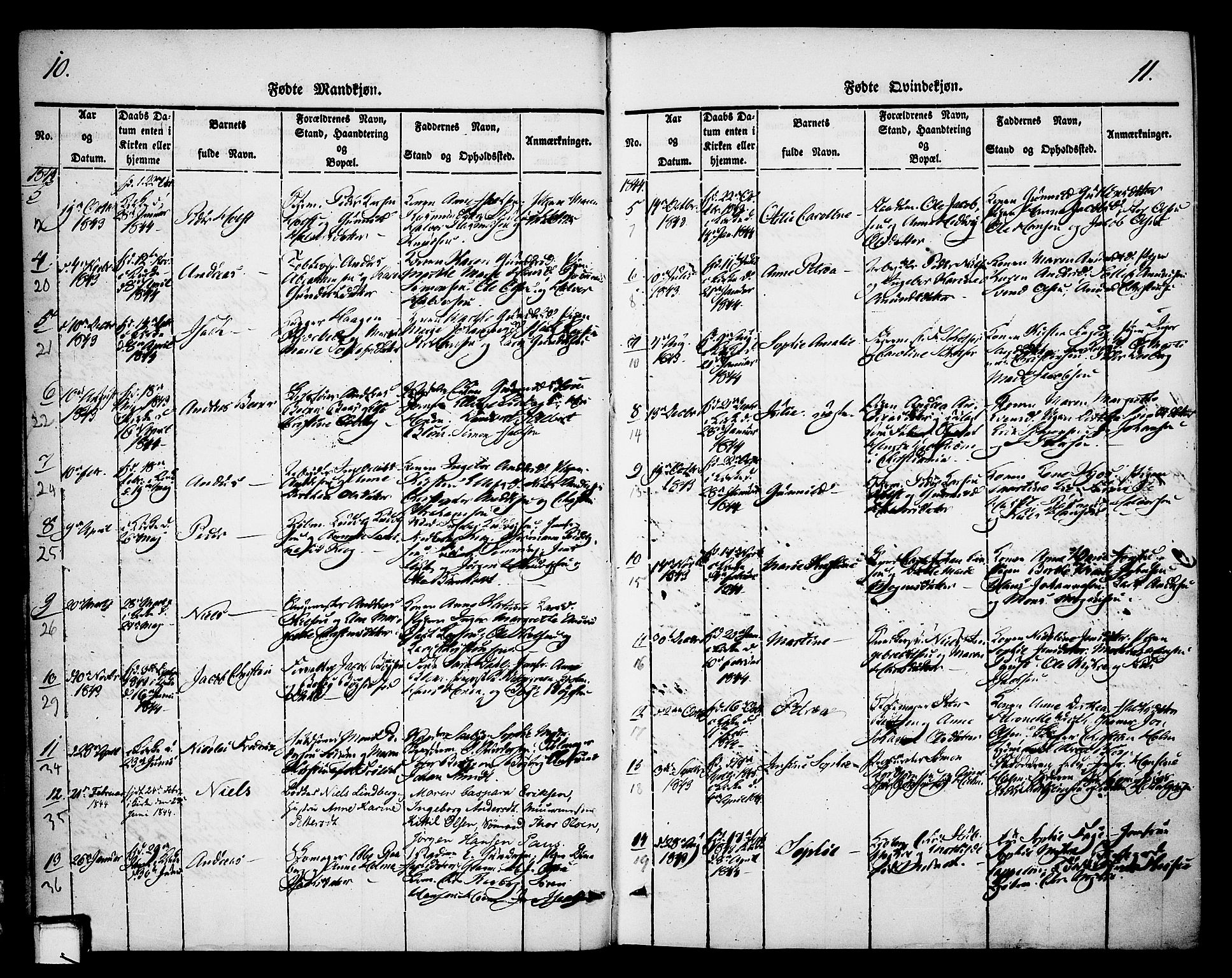 Skien kirkebøker, SAKO/A-302/F/Fa/L0006b: Parish register (official) no. 6B, 1843-1846, p. 10-11