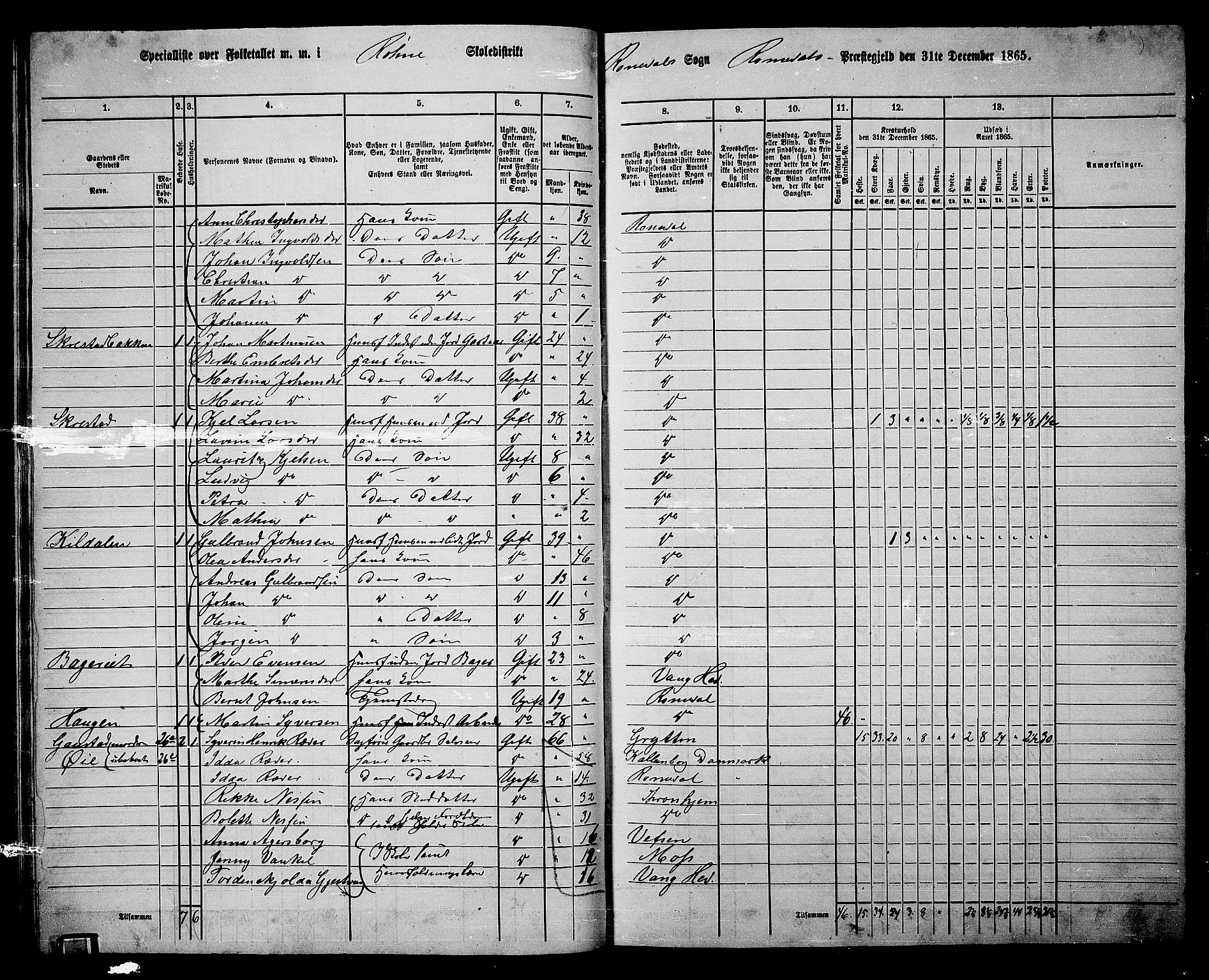 RA, 1865 census for Romedal, 1865, p. 54