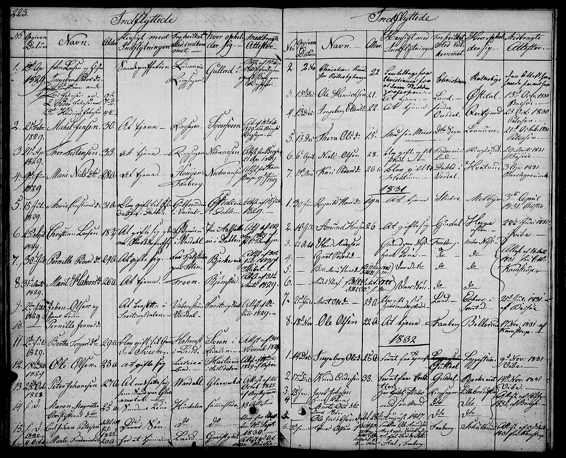 Biri prestekontor, SAH/PREST-096/H/Ha/Hab/L0002: Parish register (copy) no. 2, 1828-1842, p. 223