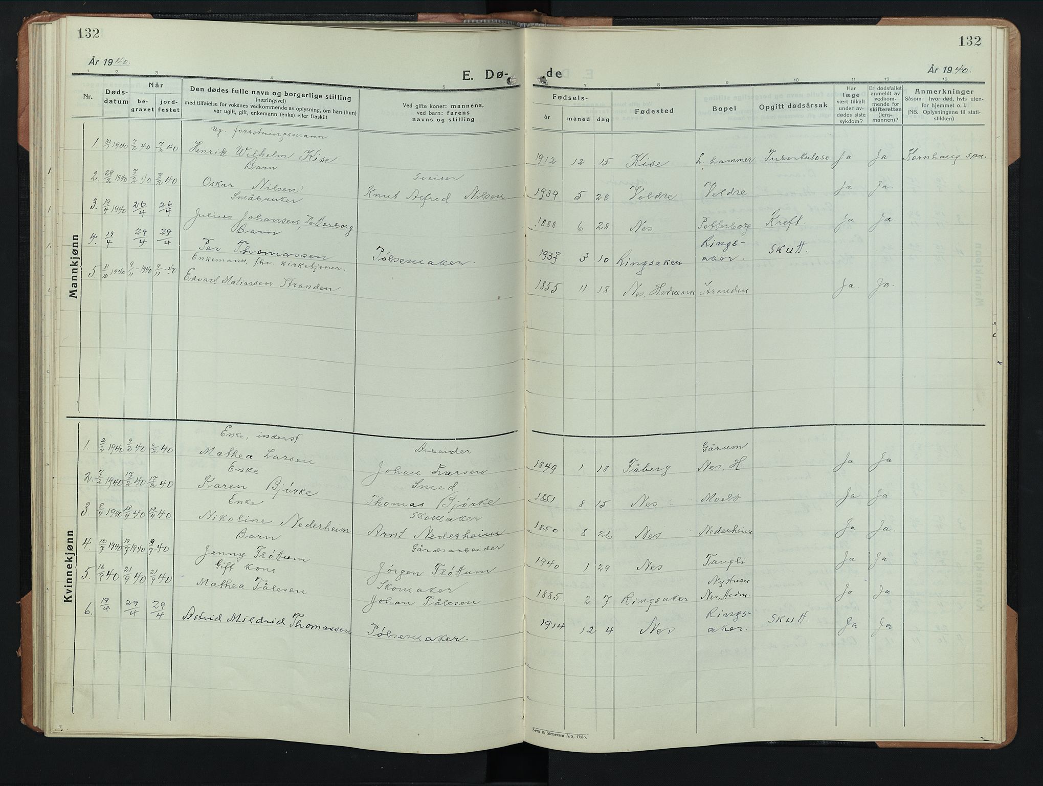 Nes prestekontor, Hedmark, AV/SAH-PREST-020/L/La/L0011: Parish register (copy) no. 11, 1931-1947, p. 132