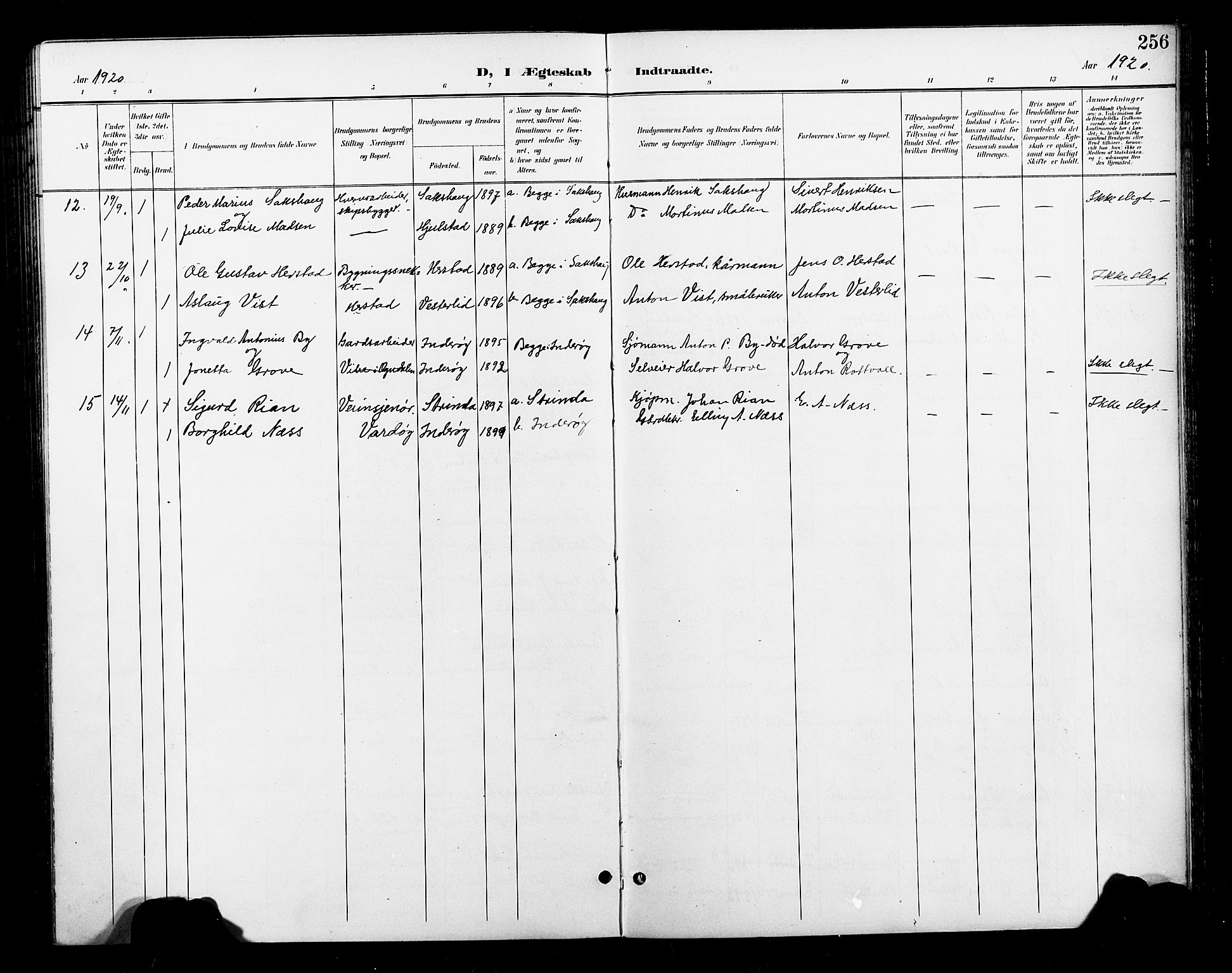 Ministerialprotokoller, klokkerbøker og fødselsregistre - Nord-Trøndelag, AV/SAT-A-1458/730/L0302: Parish register (copy) no. 730C05, 1898-1924, p. 256