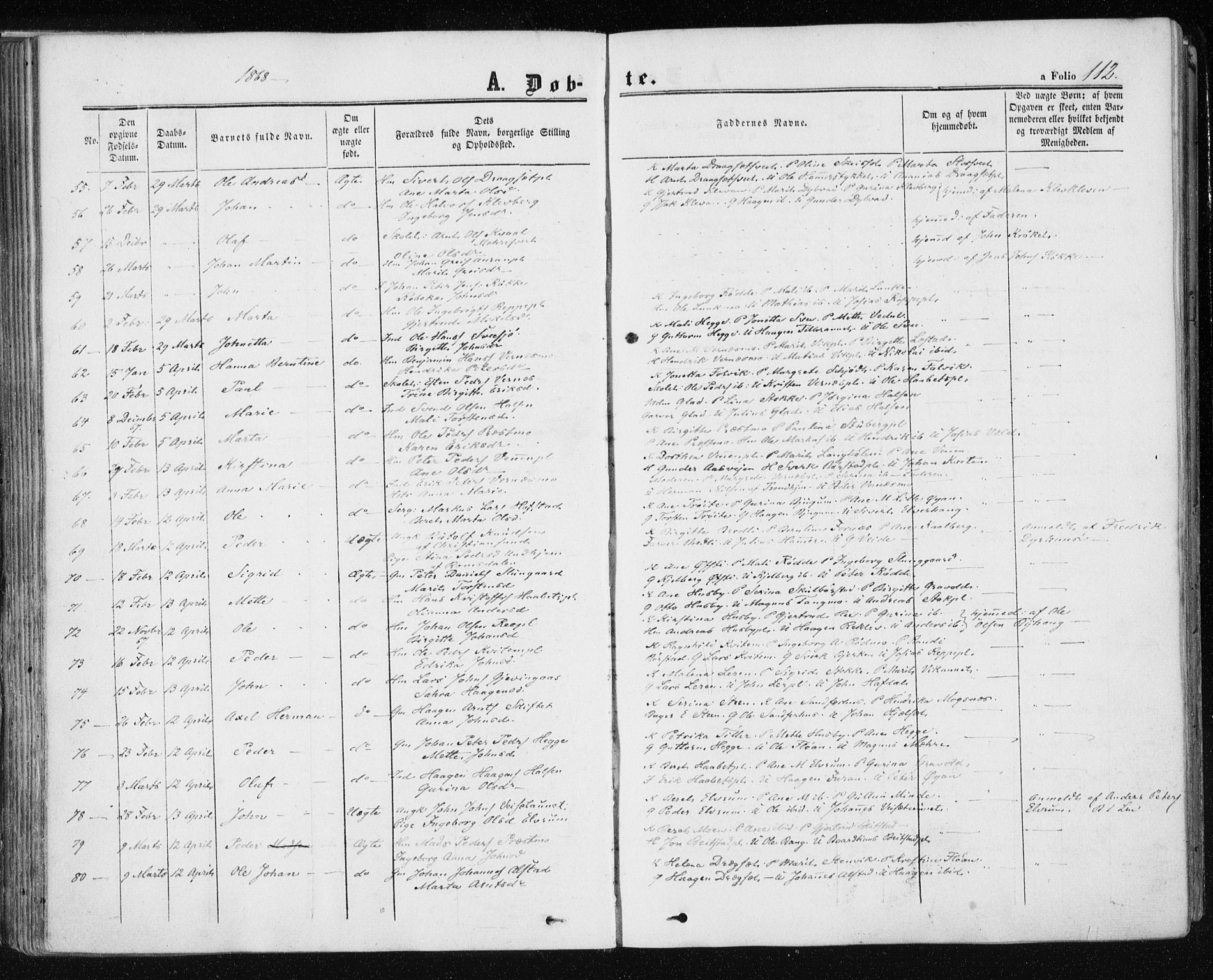 Ministerialprotokoller, klokkerbøker og fødselsregistre - Nord-Trøndelag, SAT/A-1458/709/L0075: Parish register (official) no. 709A15, 1859-1870, p. 112