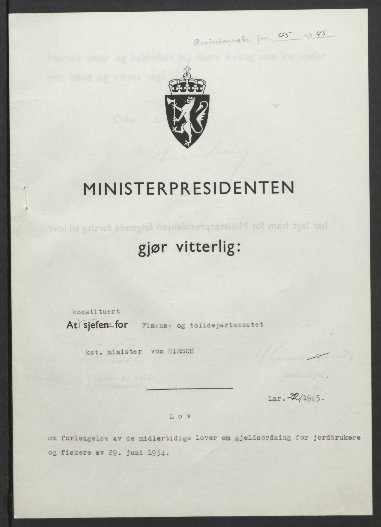 NS-administrasjonen 1940-1945 (Statsrådsekretariatet, de kommisariske statsråder mm), RA/S-4279/D/Db/L0101/0001: -- / Lover og vedtak, 1945, p. 90