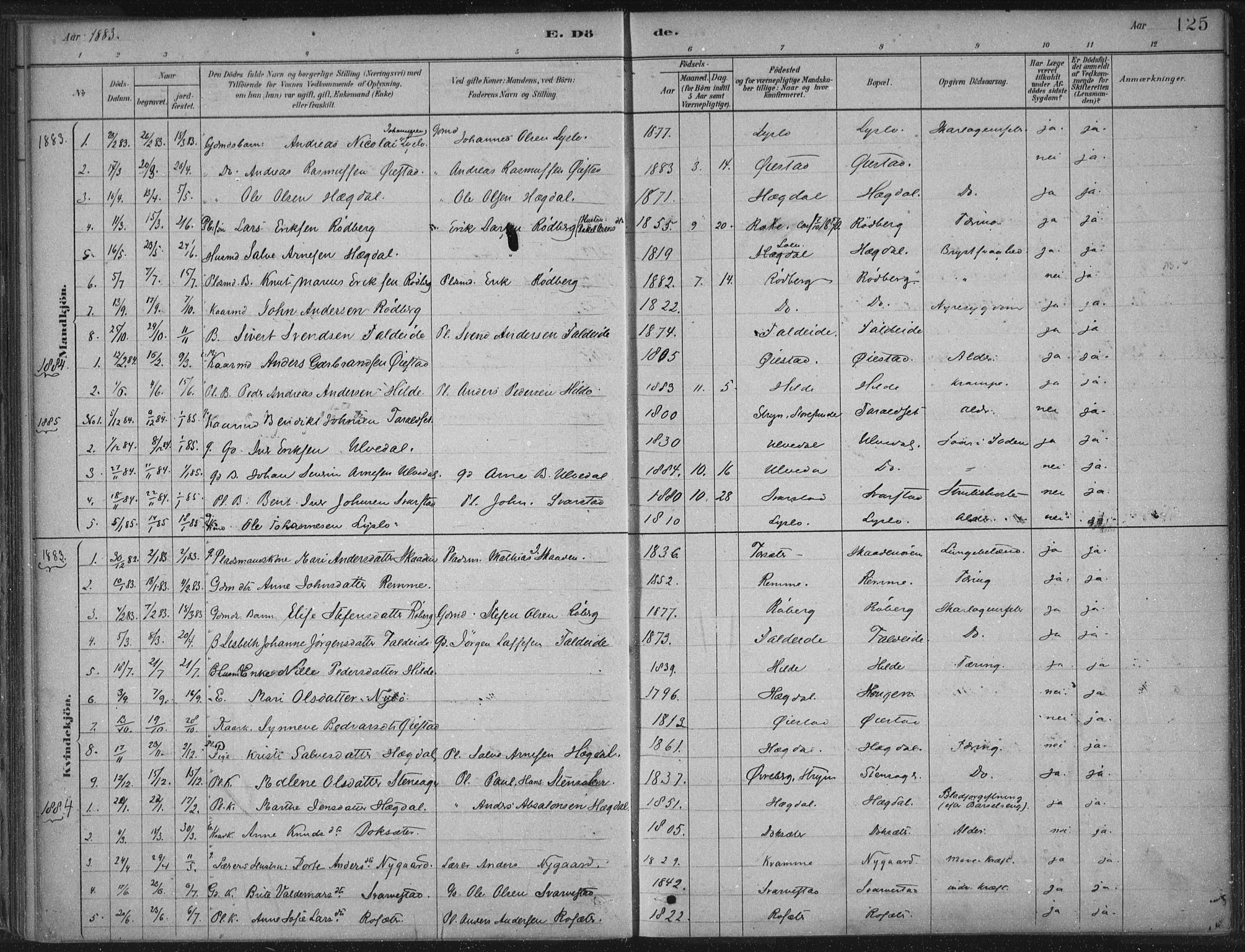 Innvik sokneprestembete, AV/SAB-A-80501: Parish register (official) no. B  1, 1879-1902, p. 125