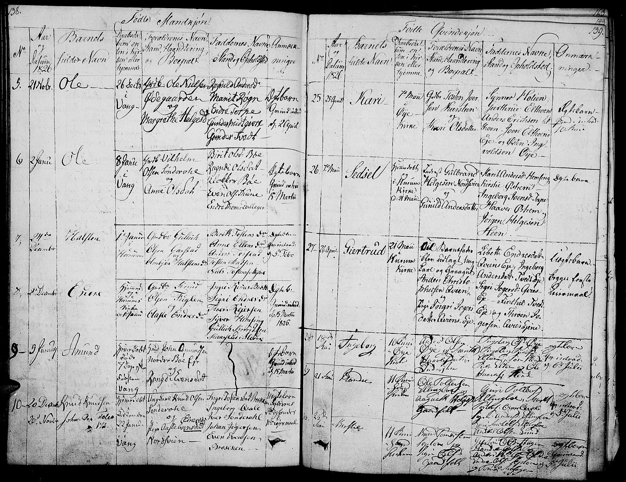 Vang prestekontor, Valdres, AV/SAH-PREST-140/H/Ha/L0003: Parish register (official) no. 3, 1809-1831, p. 138-139